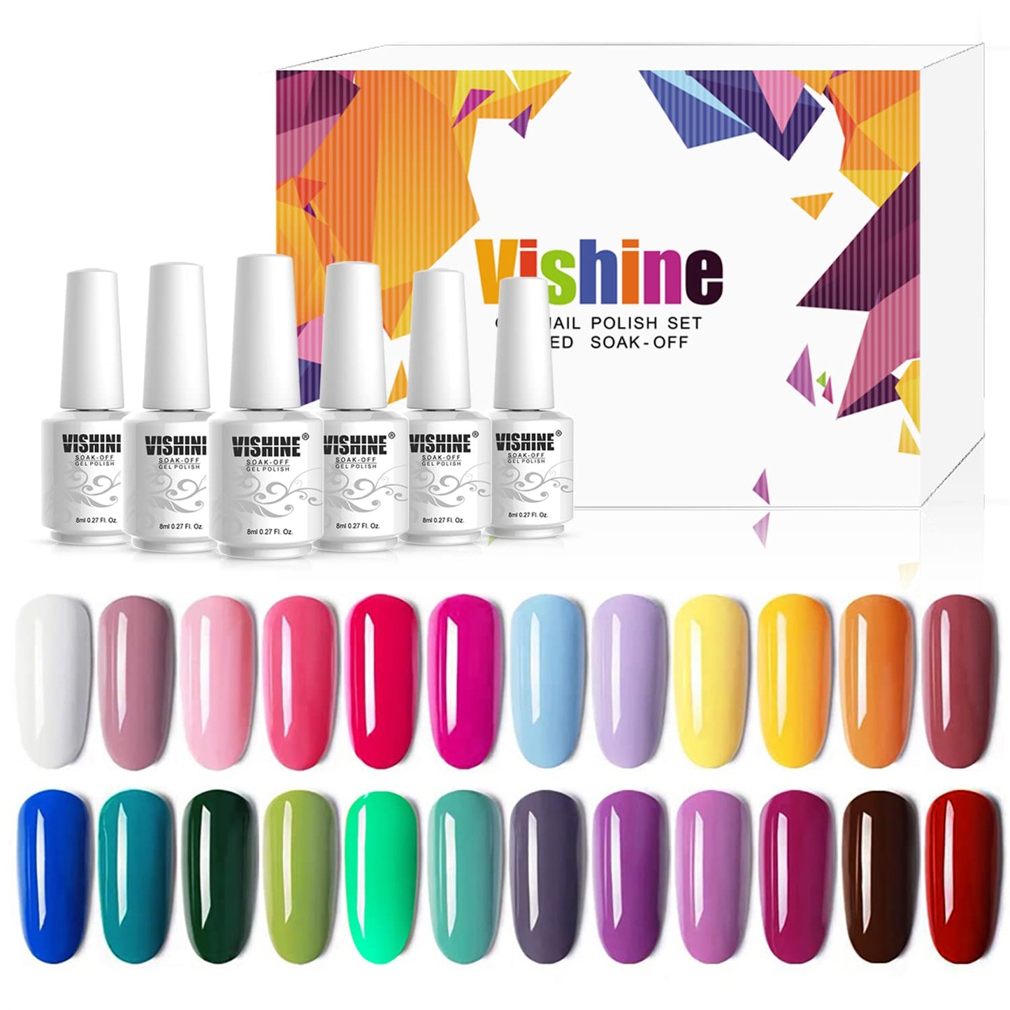 Vishine Gel Nail Polish 24 Colors Set Soak Off Gel Nail Polish Kit Nail Art Manicure Pedicure New Starter Pretty Color Collection Gift Set 8ml Beauty & Personal Care Vishine