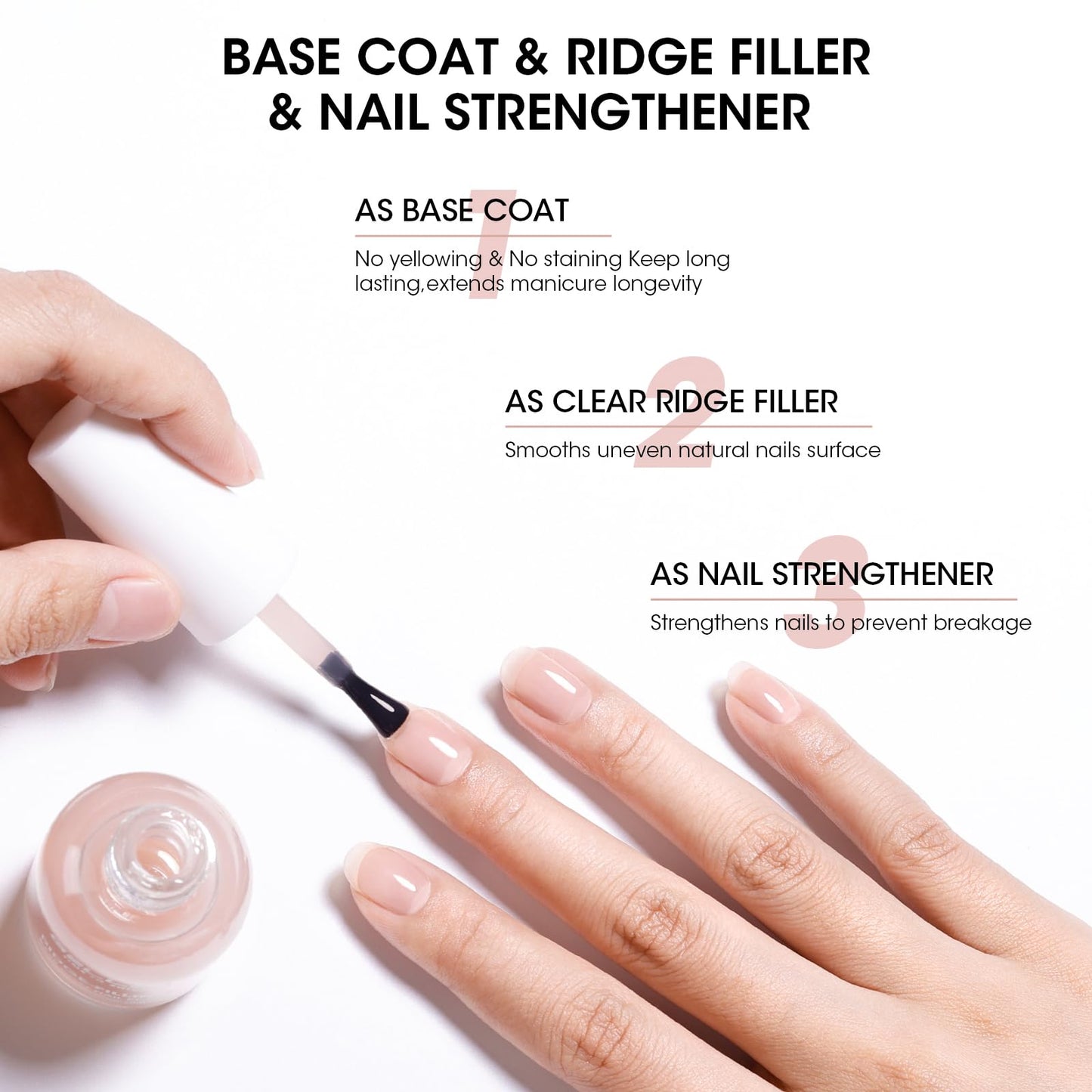 GELLEN Clear Nail Polish Ridge Filling Base Coat, Sheer Nude Tint Ridge Filler For Nails | Smooth Strengthen Nourish Damaged Dry Finger Nails | Shea Beauty and Personal Care GELLEN