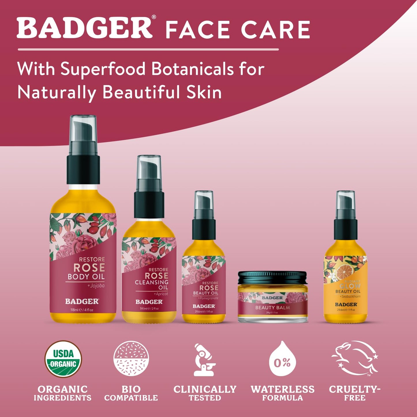 Badger Rose Body Oil, 100% Organic Rose Scented Body Oil, All Natural Body Moisturizer, Organic Jojoba & Rose Oils Soothe Dry Skin, 4 fl oz Glass Beauty & Personal Care Badger