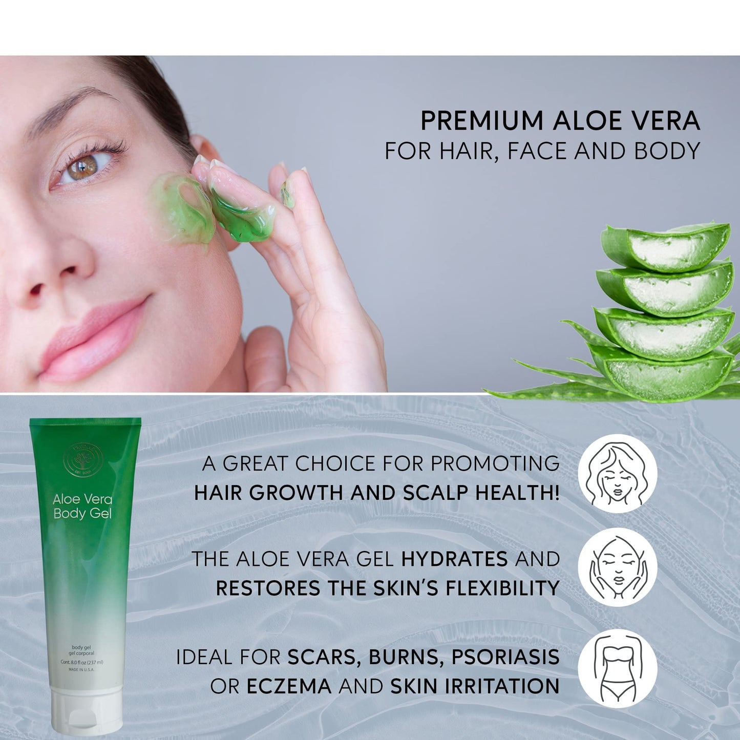 L’EUDINE Aloe Vera Gel - Pack of 3 - 8Fl Oz Aloe Vera Lotion - Premium Aloe Vera for Hair, Face and Body - Rich in Nutrients and Vitamins - Ideal Beauty & Personal Care L'eudine