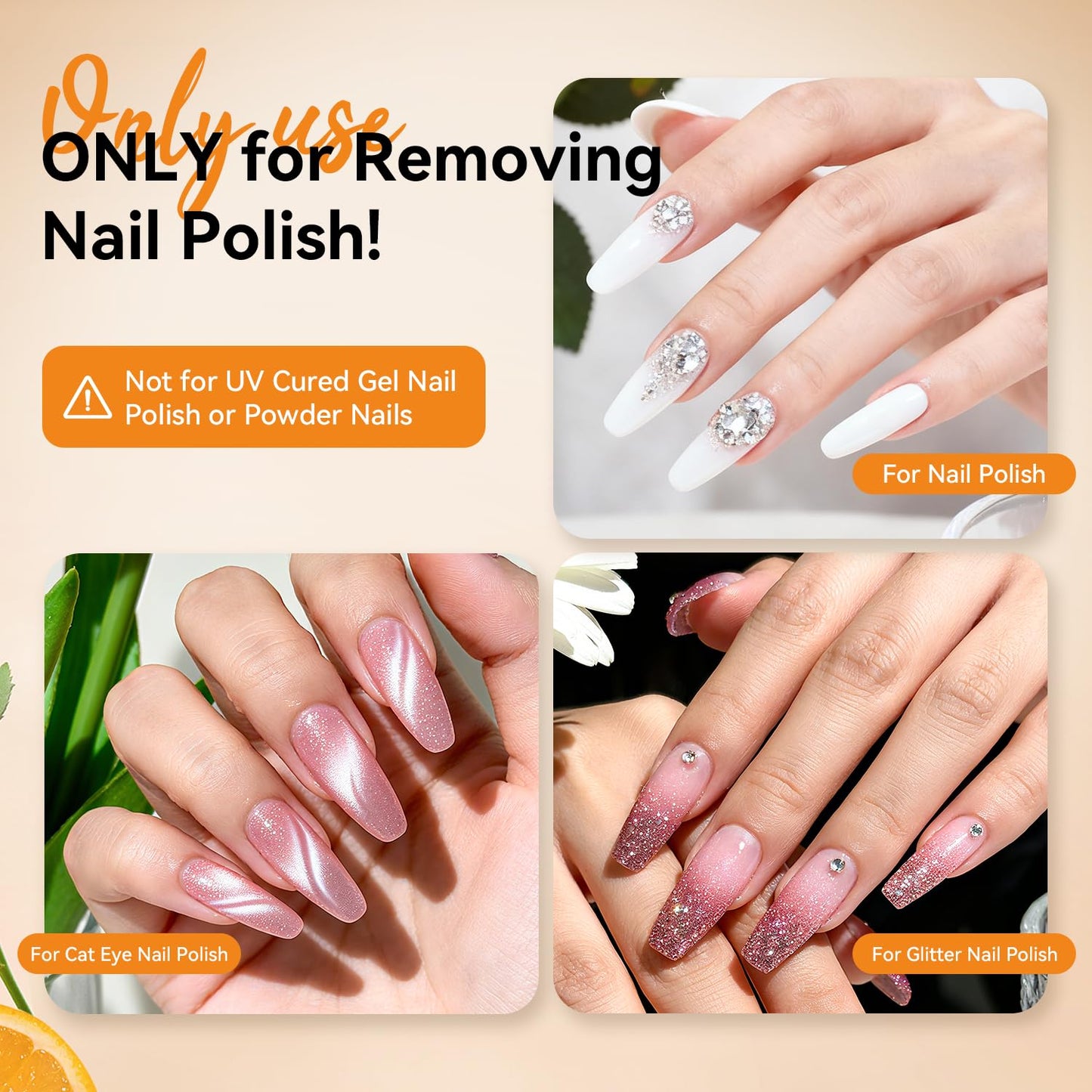 JODSONE Non-Acetone Nail Polish Remover, 6.09 Fl.Oz Orange Scent Nail Polish Remover,Gentle & Nail-friendly with Vitamin E & Aloe,Push-down Pump,Easy Beauty and Personal Care JODSONE