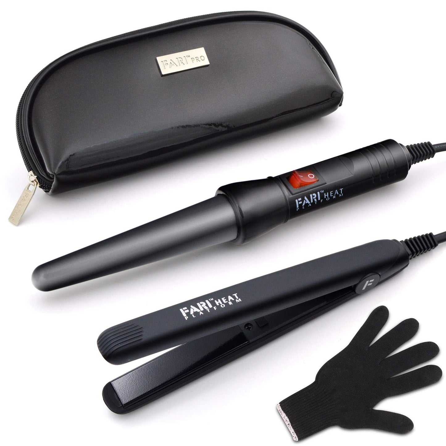 FARI Travel Hair Curling Iron and Mini Flat Iron 2 in 1 Kit, Ceramic Tourmaline Curling Wands and Hair straighteners Set, Heat Resistant Glove Beauty & Personal Care FARI