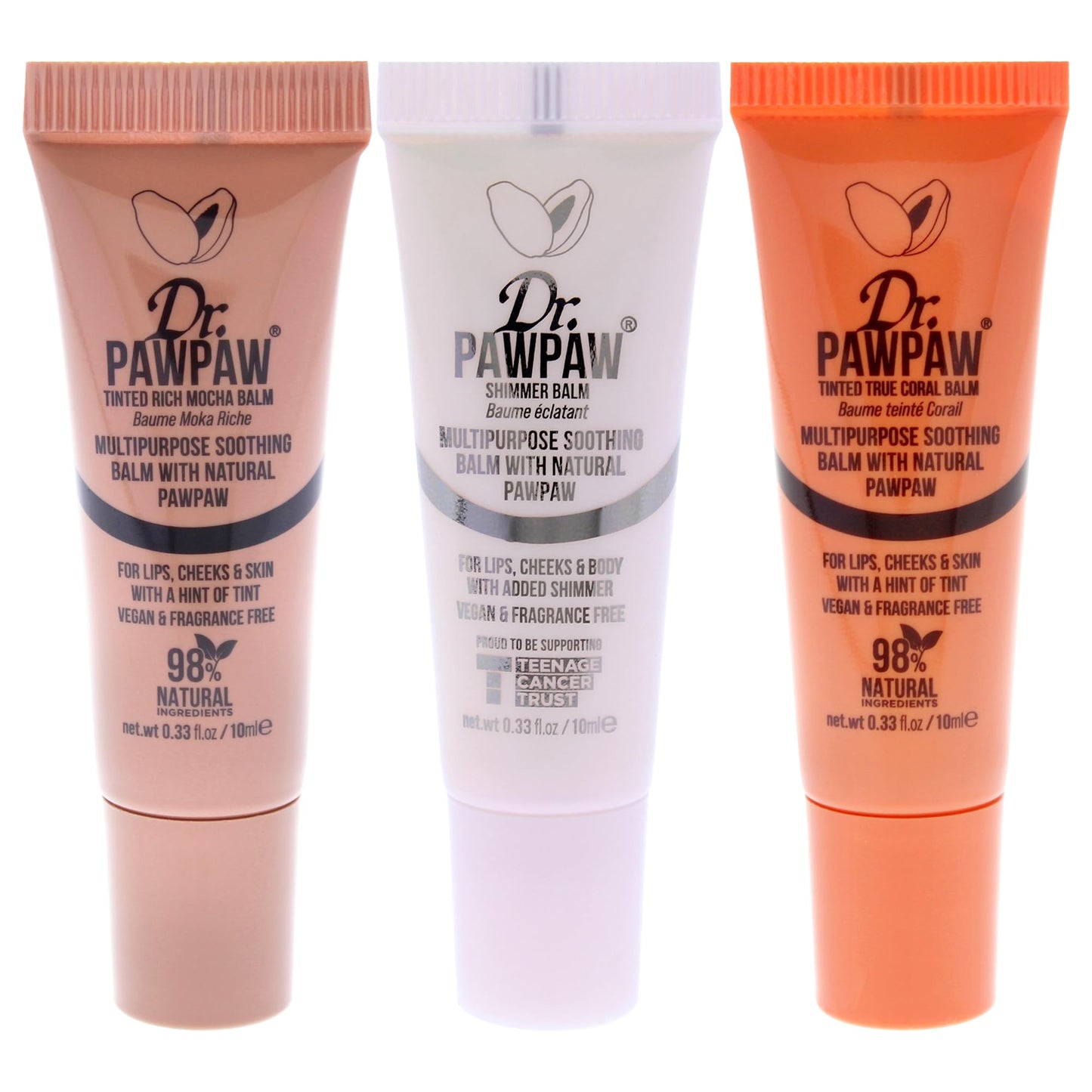 Dr.PAWPAW Shimmering Trio Gift Set: Shimmer,True Coral,Rich Mocha Multi-Purpose Natural No Fragrance Balm for Hydrating Lips, Skin, Hair, Cuticles Beauty and Personal Care Dr. PAWPAW ORIGINAL BALM