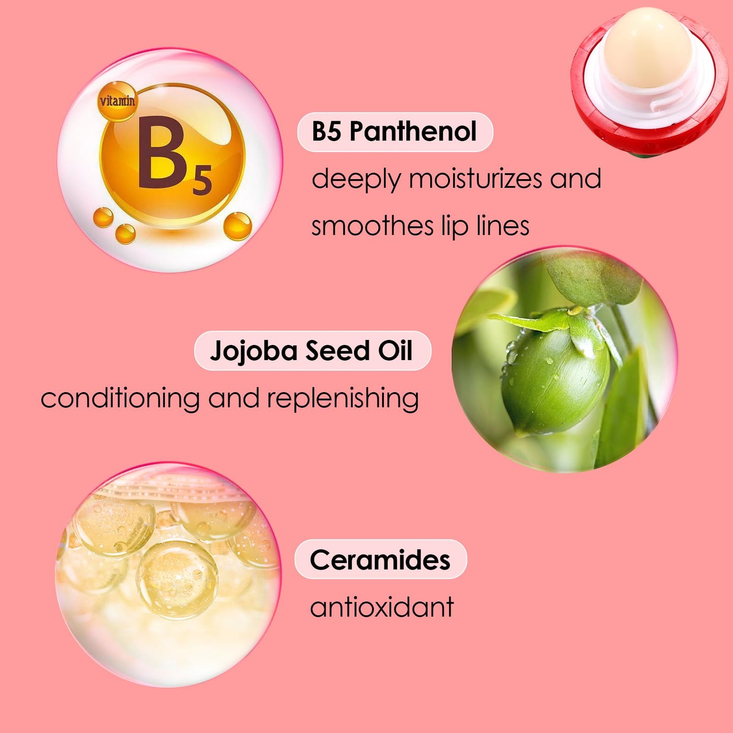 KISSIO Lip Balm,Strawberry Lip Balm,Lip Care with B5 Panthenol,Jojoba Seed Oil and Ceramide,Moisturize and Soothe Chapped Lips,Reduces Lines Beauty and Personal Care KISSIO