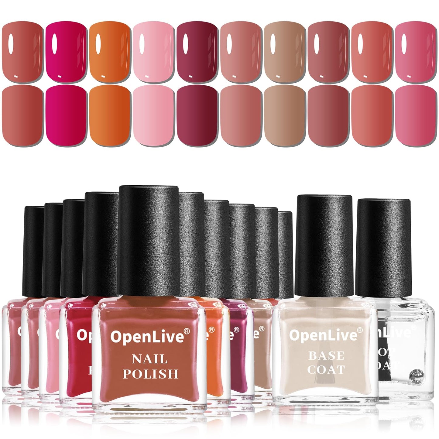 OpenLive 12Pcs Rose Nail Polish Set with Base and Top Coat Burgundy Dark Wine Cherry Red Hot Pink Fingernail Polish Kit Air Quick Dry Regular Finger Beauty and Personal Care OpenLive
