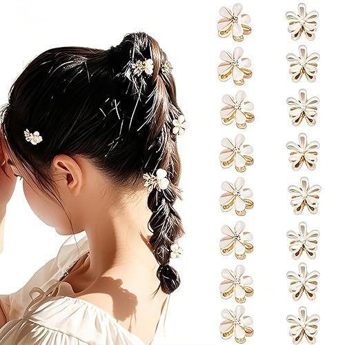 Doromy 16Pcs Small Faux Pearl Hair Claw Clips with Mini Crystal Floral Accents - Sweet Artificial Barrettes for Women and Girls Hair Clips Beauty & Personal Care Doromy