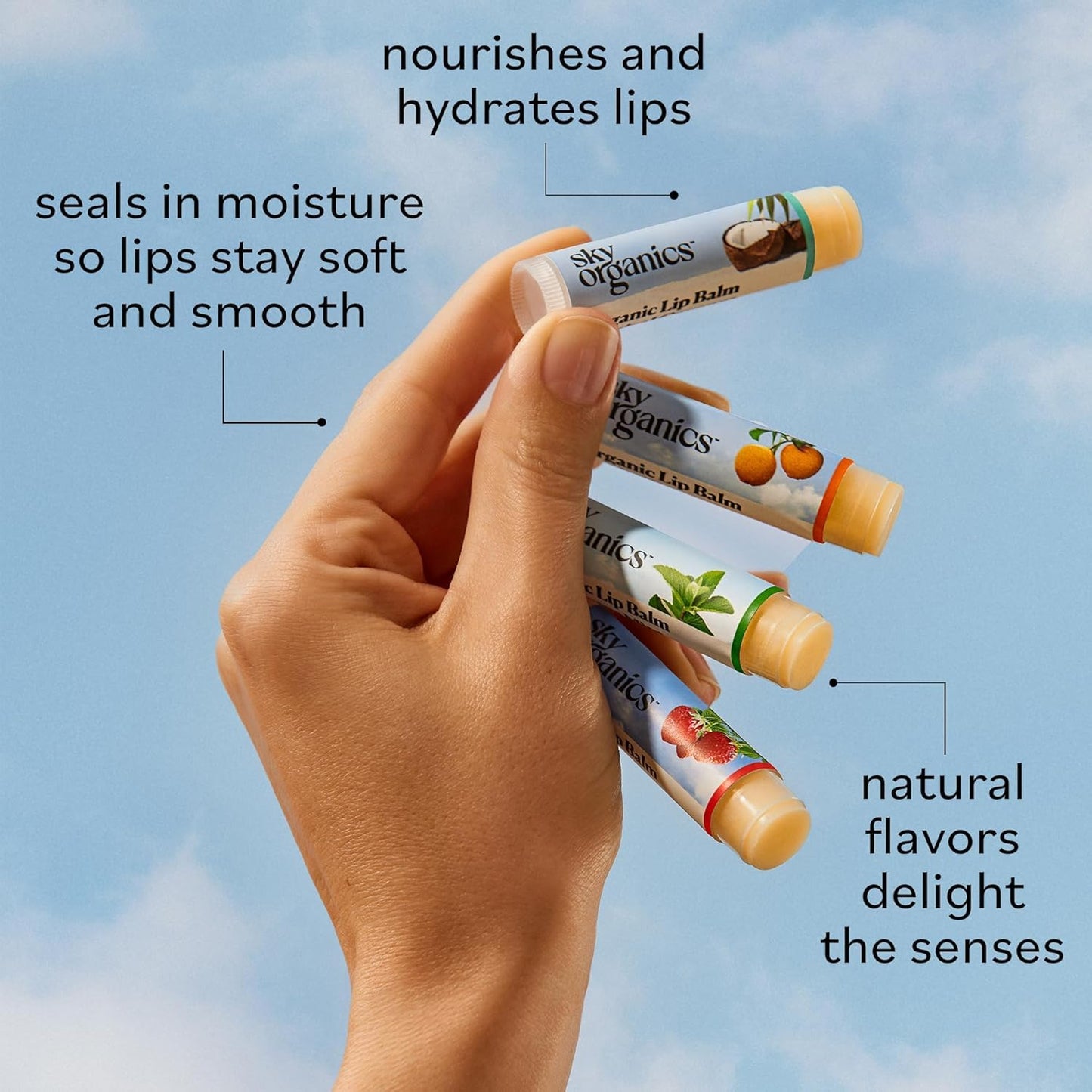 Sky Organics Organic Lip Balms With Beeswax for Lips, USDA Certified Organic, Four Assorted Flavors to Moisturize, Soothe & Soften, 4pk. Beauty & Personal Care Sky Organics