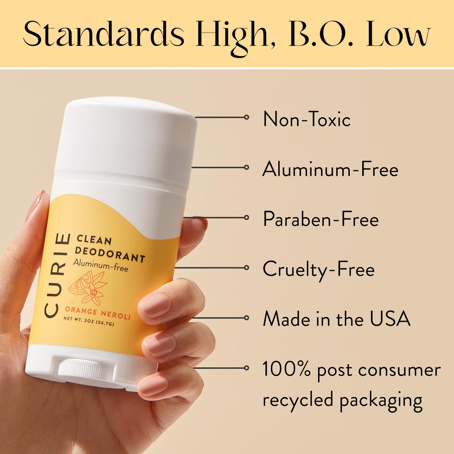 Curie Natural Deodorant for Women - Orange Neroli 2oz Stick - Aluminum Free Deodorant, Paraben Free, Cruelty Free, Non-Toxic Beauty and Personal Care Curie