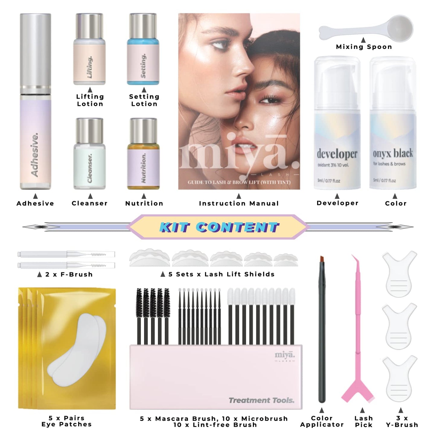 MIYA LASH Lift & Brow Lamination Kit | Black, Voluminous Eyebrows & Eyelashes Color | Professional 8 Weeks Result | LVL, Perm, Laminate | Keratin Brow Beauty & Personal Care MIYA LASH