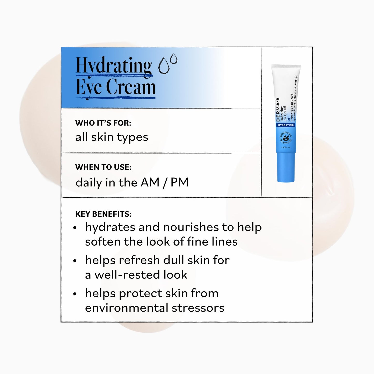 Derma E Hydrating Eye Cream - Firming and Lifting Hyaluronic Acid Treatment - Under Eye and Upper Eyelid Cream Reduces Puffiness and Appearance Beauty & Personal Care Derma E