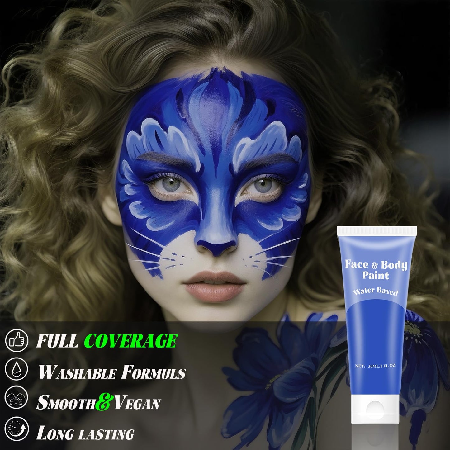 Blue Face Body Paint,Water-based Cream Painting,Blendable Face paint for Halloween Avatar Smurf Mystique Cosplay, Costume, Parties, Stage, Theater Beauty & Personal Care TUHPIBK