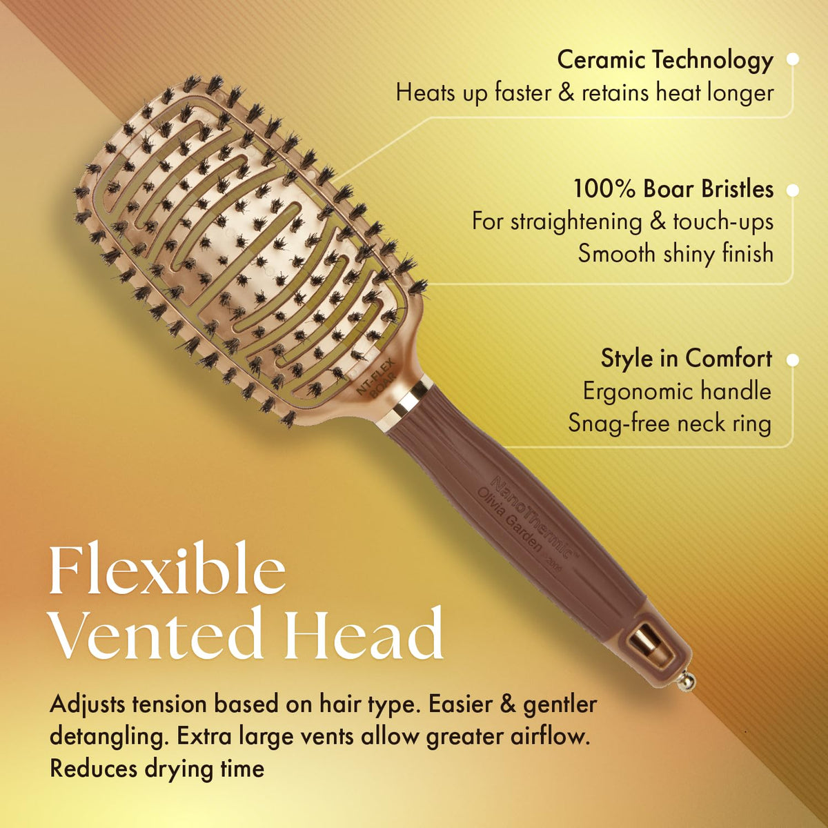 Olivia Garden NanoThermic Ceramic + Ion Flex Scalp-Hugging & Vented Hair Brush NT-FLEXBR (Boar) Beauty & Personal Care Olivia Garden