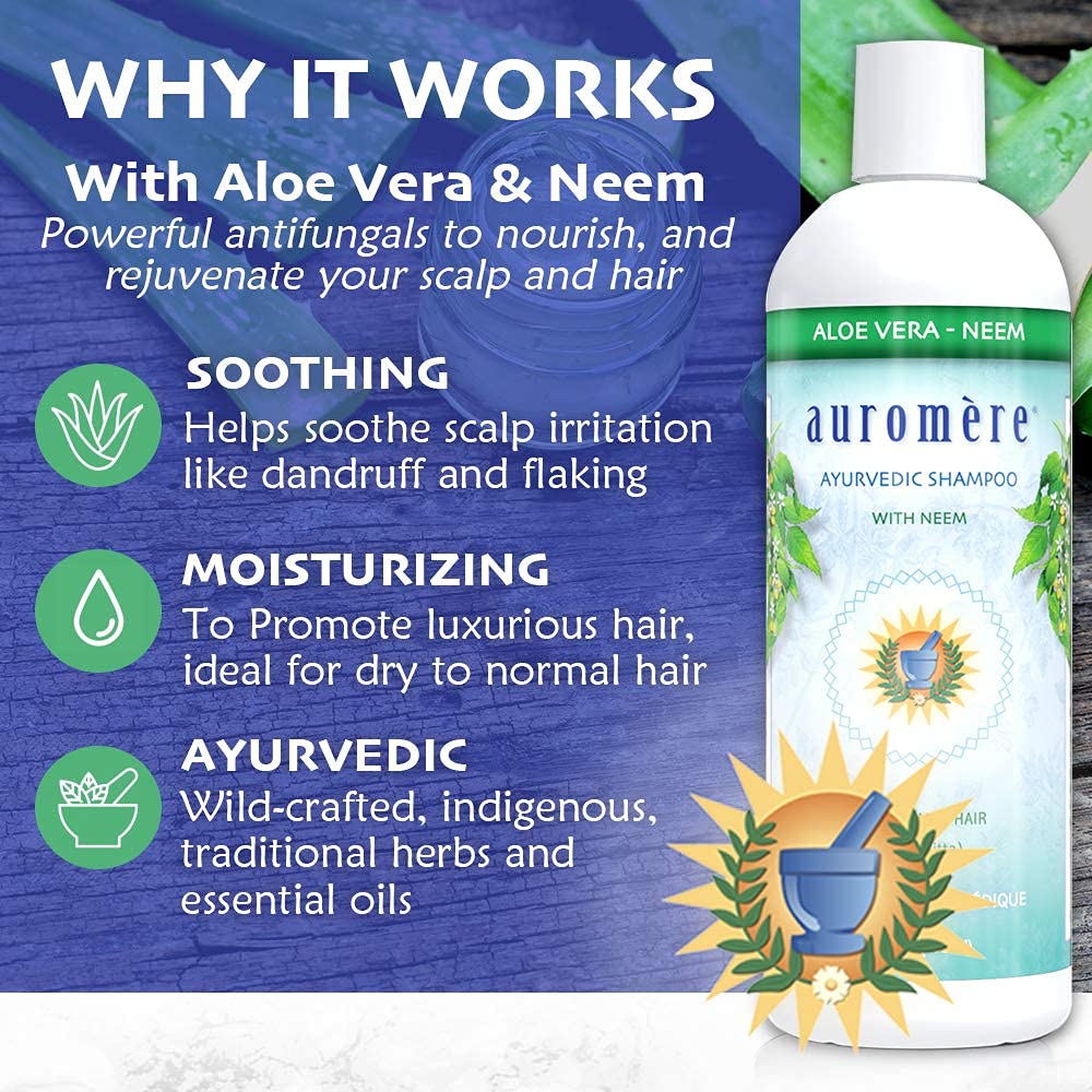 Auromere Ayurvedic Shampoo, Aloe Vera Neem - Vegan, Cruelty Free, Non-GMO, Natural, Gluten Free, Sulfate Free, Paraben Free for Dry to Normal Hair (16 Beauty & Personal Care Auromere