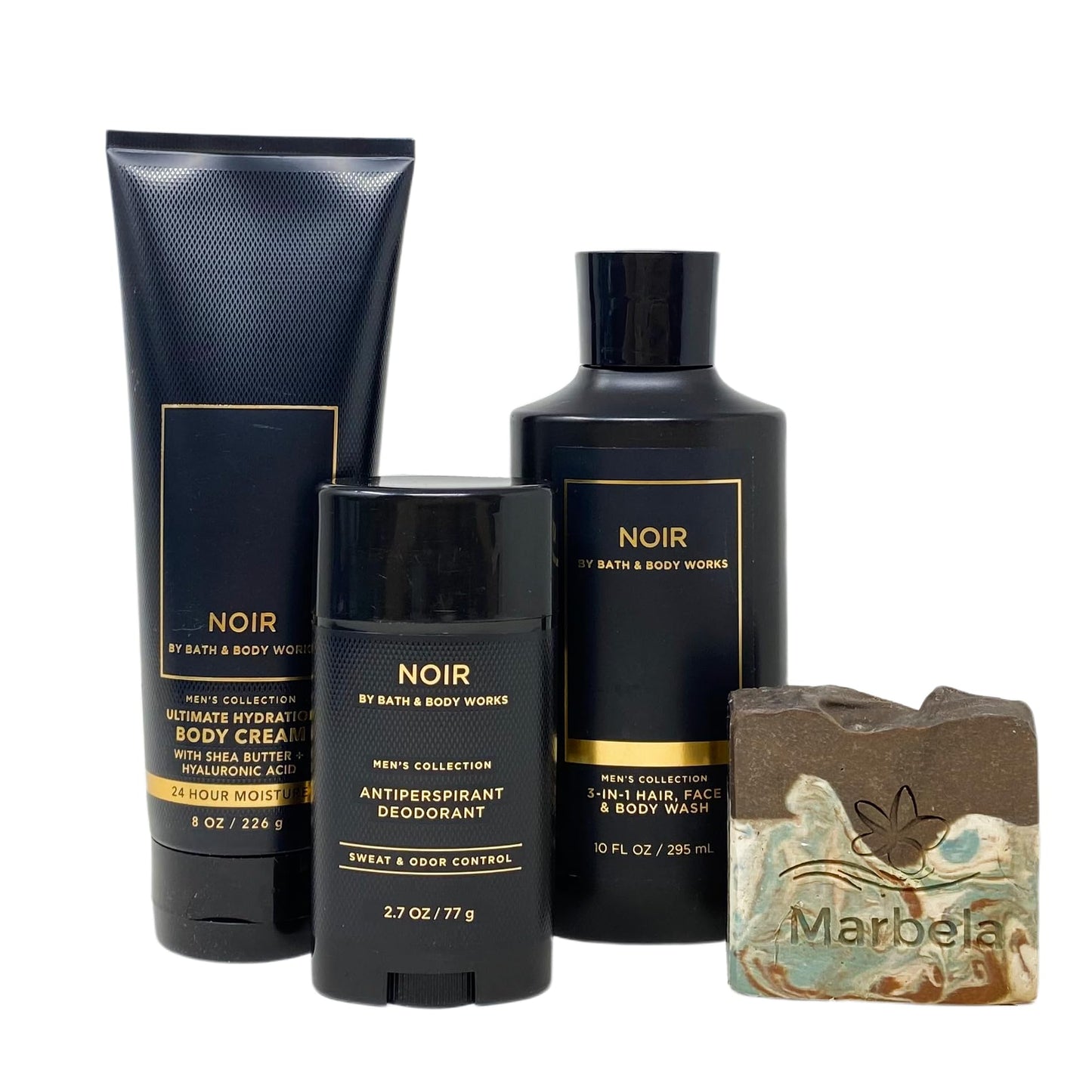 Bath & Body Works Men's Collection Noir 3 Piece Bundle - Body Cream - 3-in-1 Hair, Face & Body Wash - Deodorant - with a Cabin Spice Bar Soap - Full Beauty and Personal Care Bath & Body Works