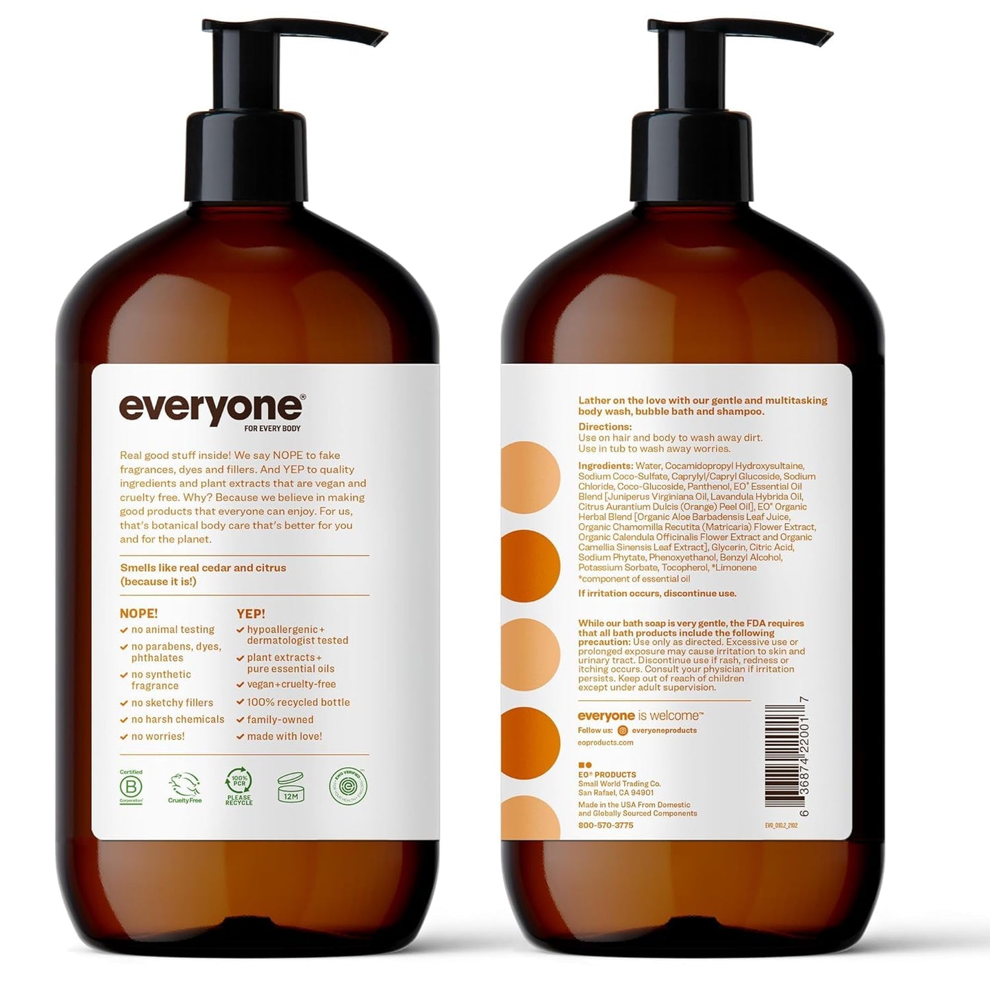 Everyone 3-in-1 Soap, Body Wash, Bubble Bath, Shampoo, 32 Ounce (Pack of 1), Cedar and Citrus, made with Essential Oils for Men and Women Beauty & Personal Care everyone for every body