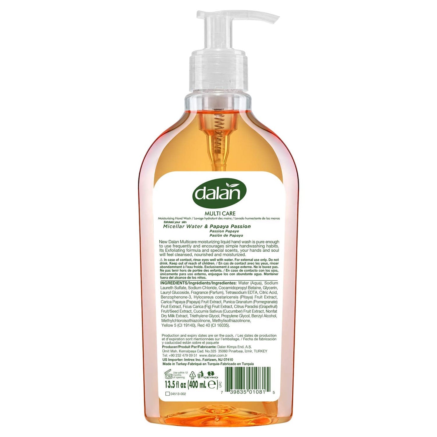 Dalan Papaya Passion Multicare Ultra Moisturizing Liquid Hand Soap for Normal and Dry Hands Fresh Clean and Soft Feeling (13.5 Fl Oz / 400 mL (Pack Beauty & Personal Care Dalan