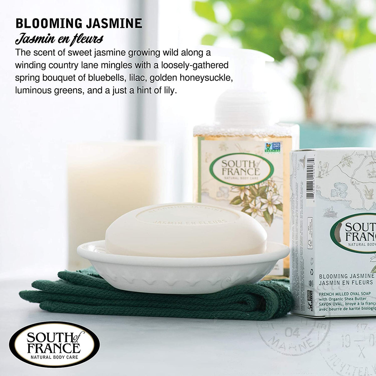 South of France, Blooming Jasmine, French Milled Oval Soap with Organic Shea Butter, 6 oz (170 g) - 2pc2 Beauty & Personal Care South Of France