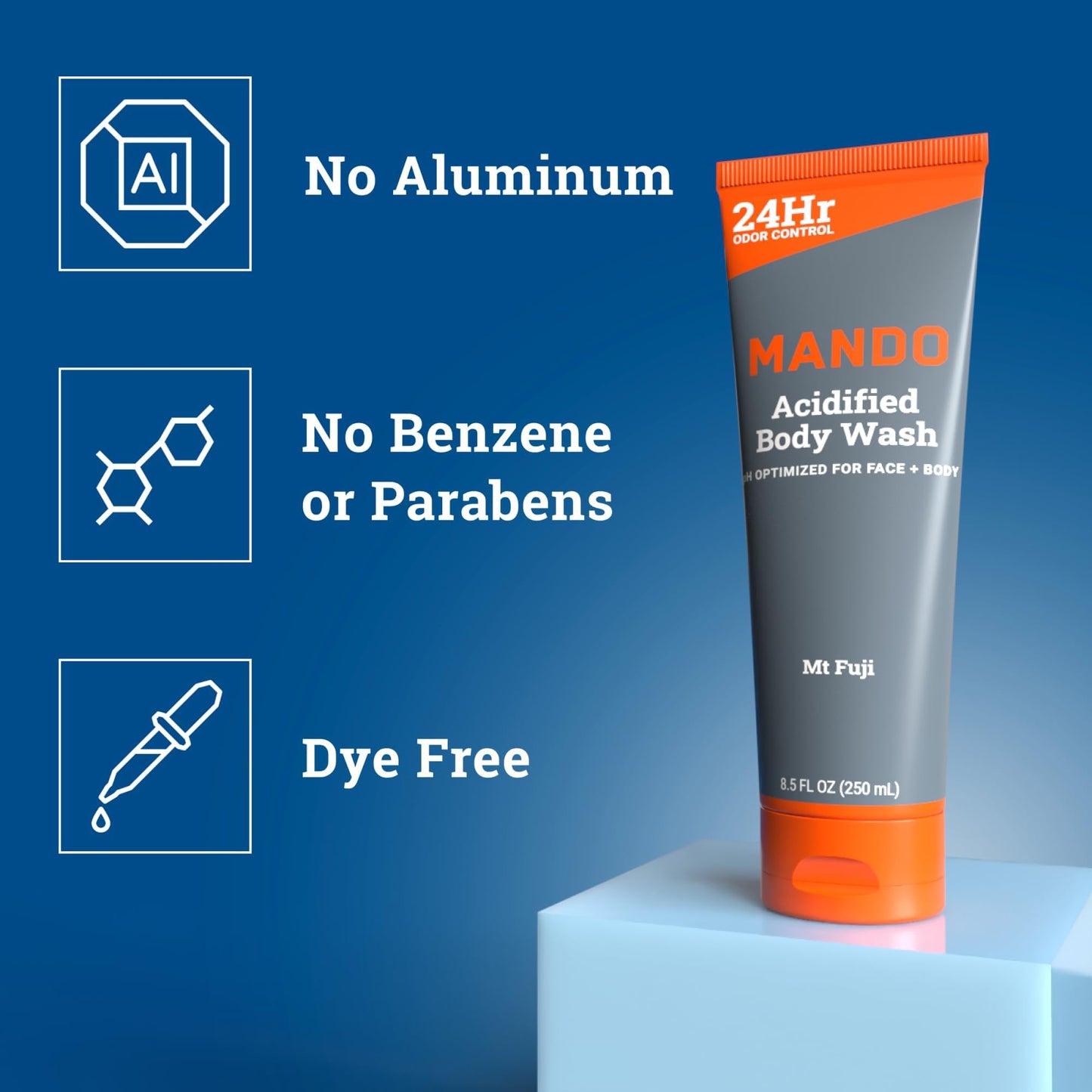 Mando Odor Shield Body Wash - 24 Hour Control - Removes Odor Better than Soap - SLS and Paraben Free, Skin Safe - 8.5 Ounce (Mt Fuji) Beauty & Personal Care Mando