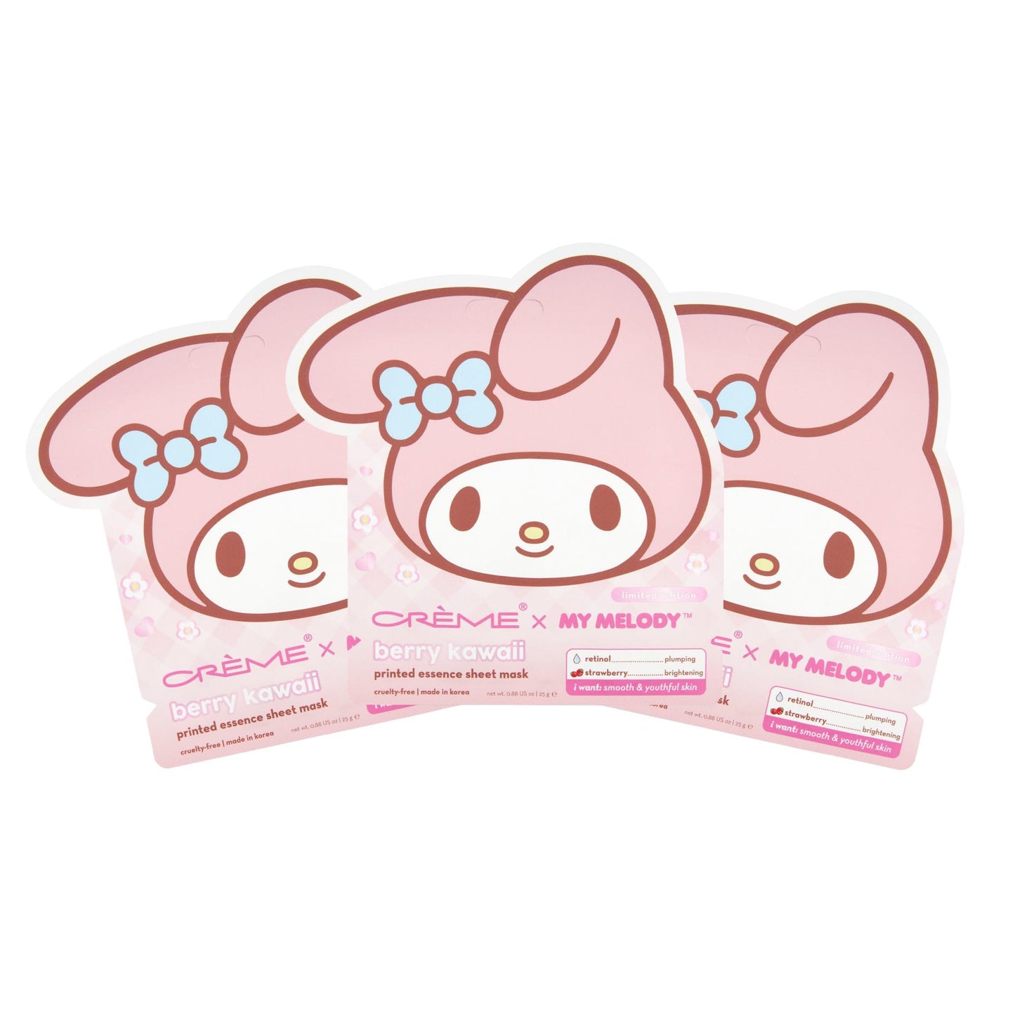 The Crème Shop My Melody Berry Kawaii Printed Essence Sheet Mask (Set of 3) - $12 Value Beauty & Personal Care The Crème Shop