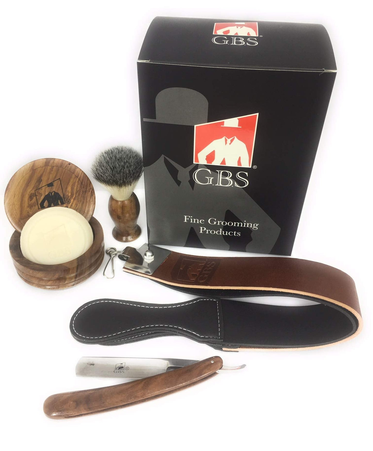 G.B.S Men Professional Shaving Kit Box- Rust Free Stainless Shaving Razor with Wooden Handle, Wooden Soap Bowl, Shaving Brush, Leather Strop, - A Full Beauty and Personal Care G.B.S