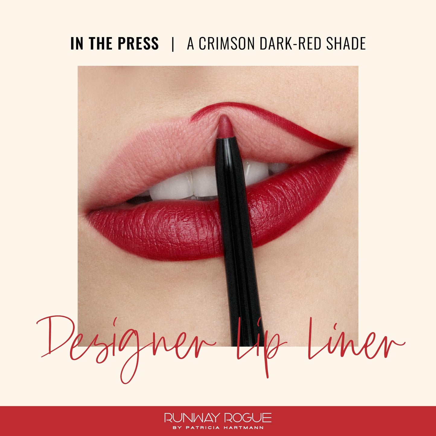 Runway Rogue Designer Liner Lip Pencil, Matte Crimson Dark-Red Lip Liner Pencil and Lip Liner Sharpener, ‘In the Press’ Beauty & Personal Care Runway Rogue