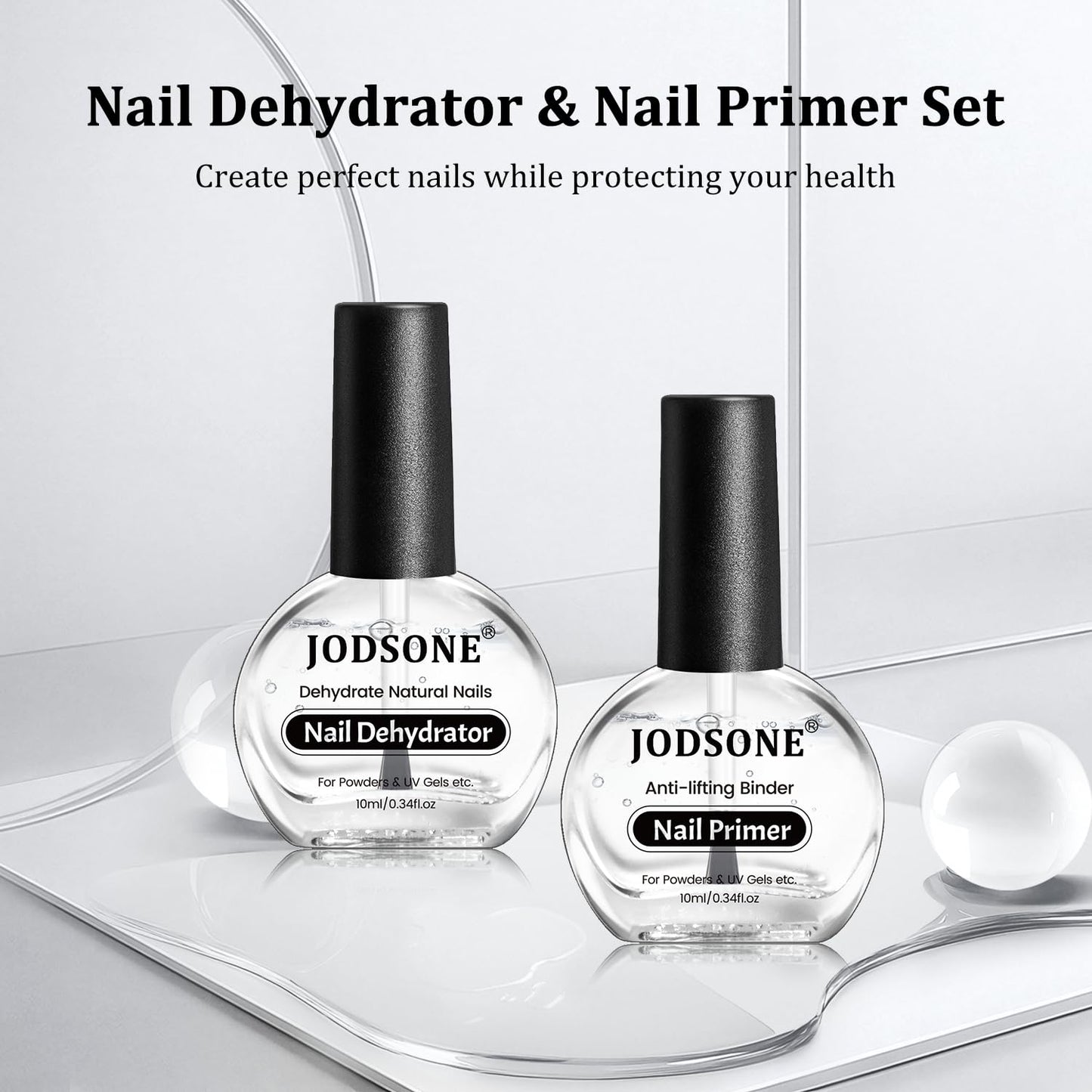JODSONE 2Pcs 10ml Nail Dehydrate and Nail Primer Kit for U V Gel Nails Polish Professional Salons Set Superior Bonding DIY Art Design Long Lasting Beauty and Personal Care JODSONE