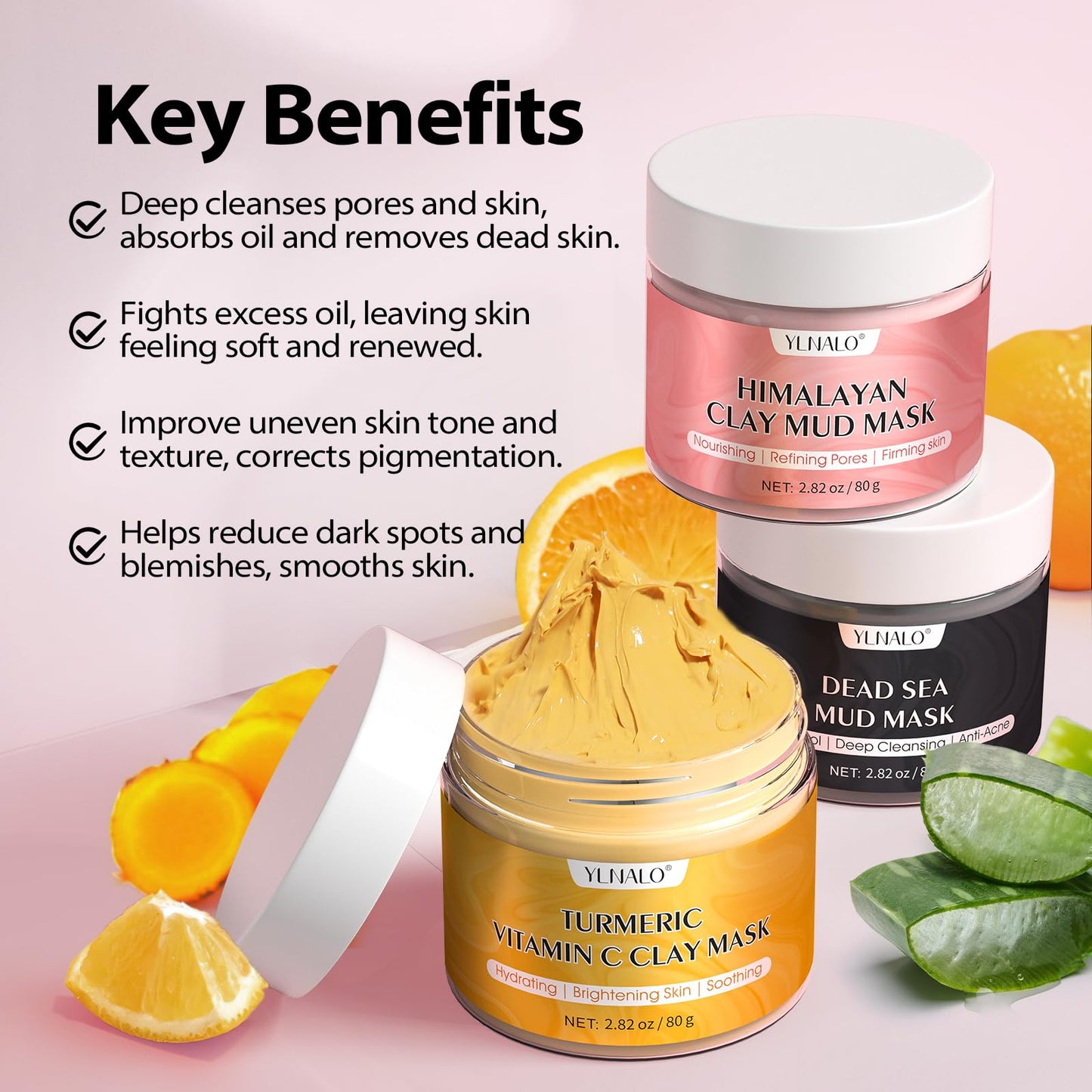 YLNALO Stocking Stuffers for Women 3 Pcs Clay Facial Mask Set - Turmeric Vitamin C, Dead Sea and Himalayan Clay Skin Care Mask for Deep Cleansing Beauty & Personal Care YLNALO