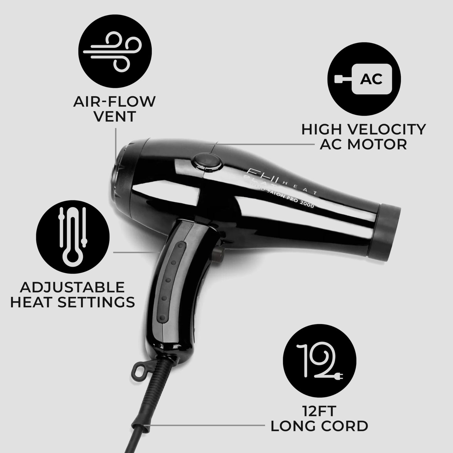 FHI HEAT Platform Nano Power Salon Pro 2000 Tourmaline Ceramic Quick Dry Hair Dryer with 3 Piece Attachment Set (Comb, Concentrator, and Diffuser) Beauty & Personal Care FHI Heat