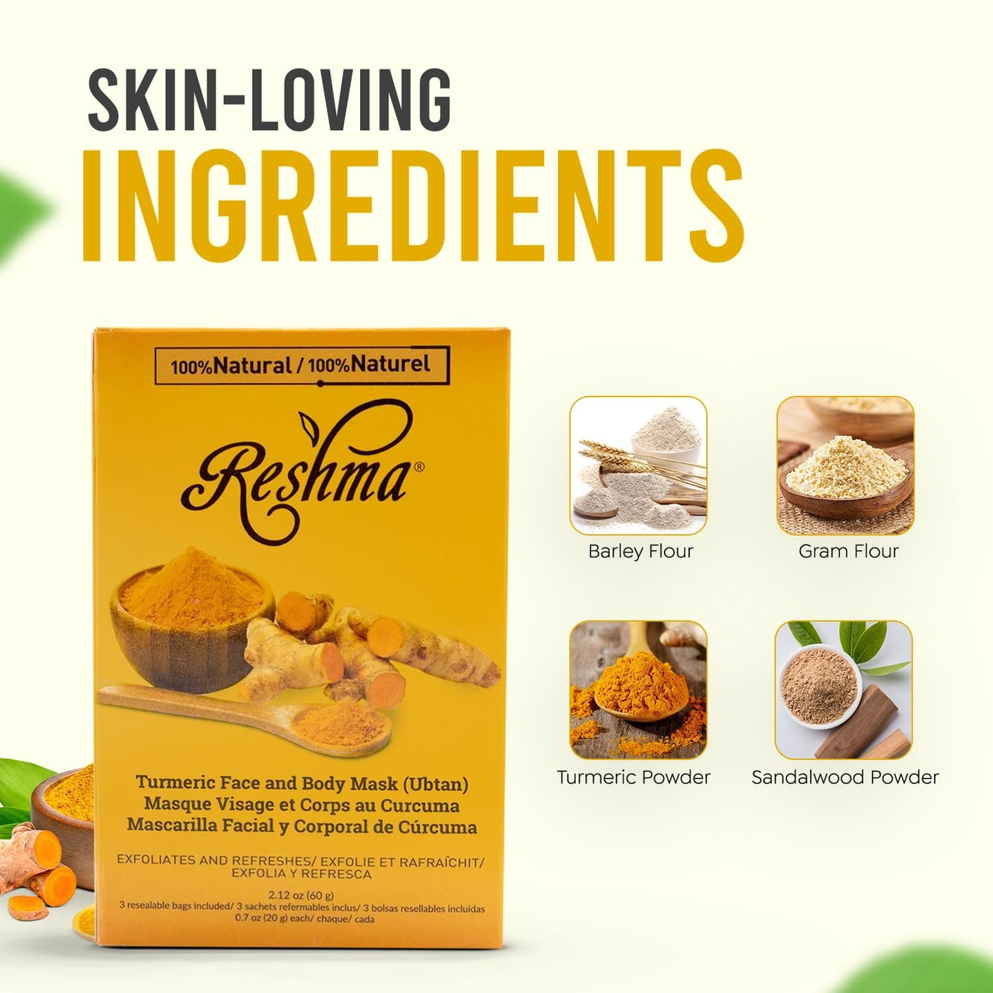 Reshma Beauty Turmeric Face Mask (Ubtan) | All Natural Ingredients - Barley Seed, Gram Seed, Turmeric, and Sandalwood | Brightening and Hydrating Mask Beauty & Personal Care Reshma Beauty