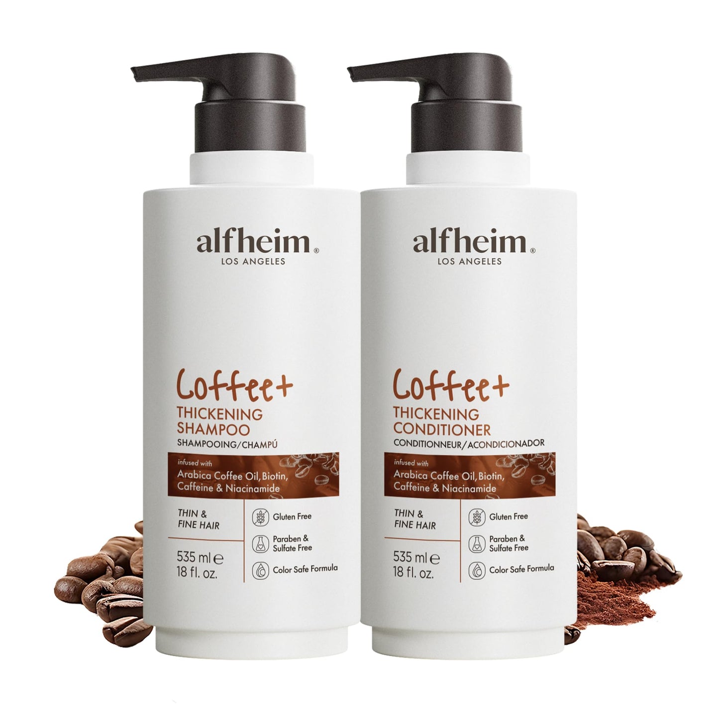 ALFHEIM Coffee+ Thickening Shampoo & Conditioner Set for Fine & Thinning Hair with Caffeine, Biotin & Arabica Coffee Oil - Strengthening, Moisturizing Beauty & Personal Care ALFHEIM