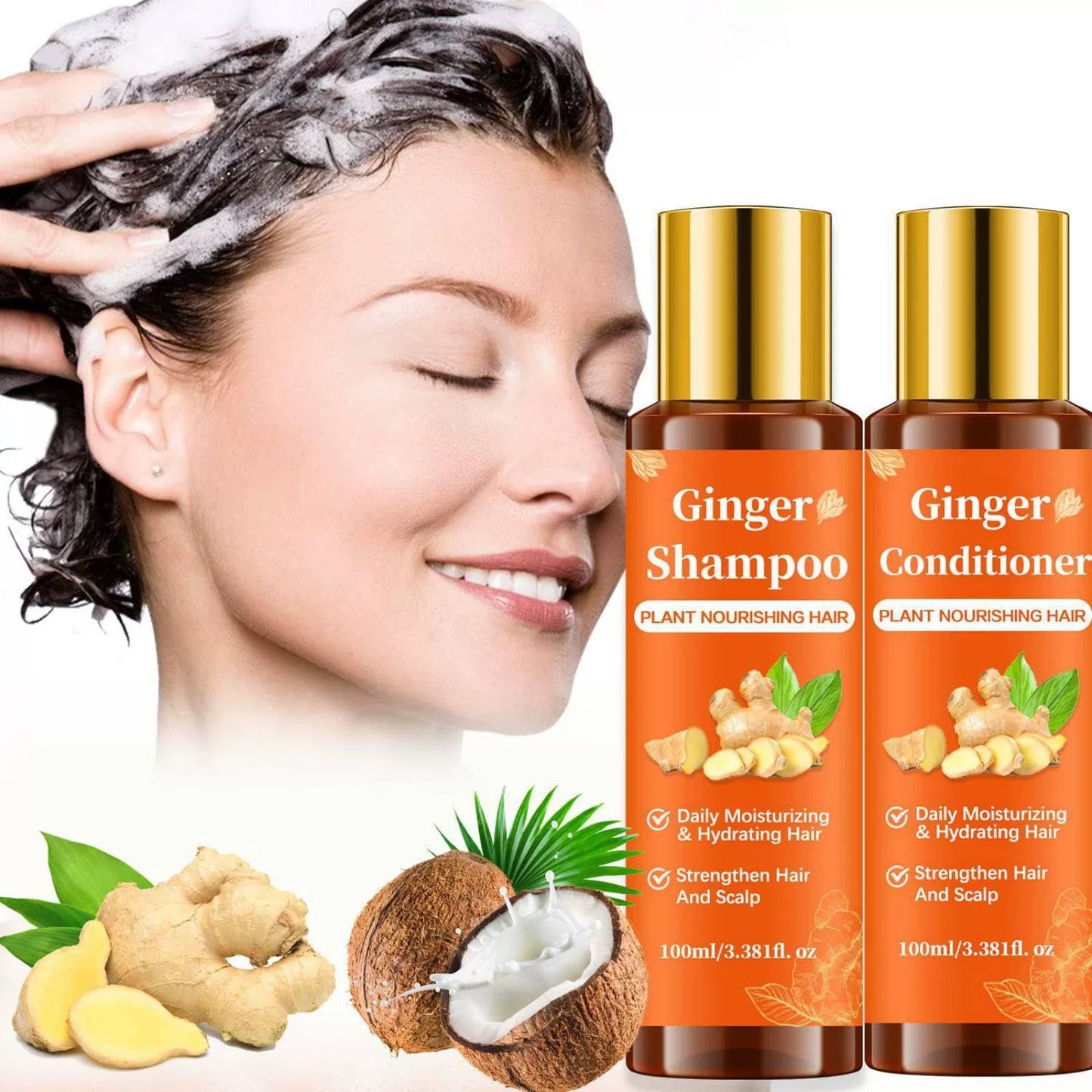 Ginger Shampoo and Conditioner Set for Stronger & Thicker Hair, Deep Moisturizing Cleaning Nourishing Formula to Reduce Hair Loss, Strengthen Strands Beauty & Personal Care Soelegant