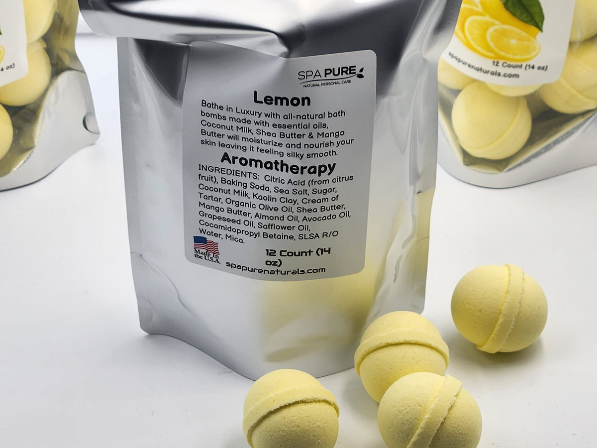 Essential Oil Bath Bombs - USA Made with Coconut Milk & Shea Butter - for a Luxurious at Home Spa Bath (12 Count) Pack of 1 (Lemon) Beauty & Personal Care Spa Pure