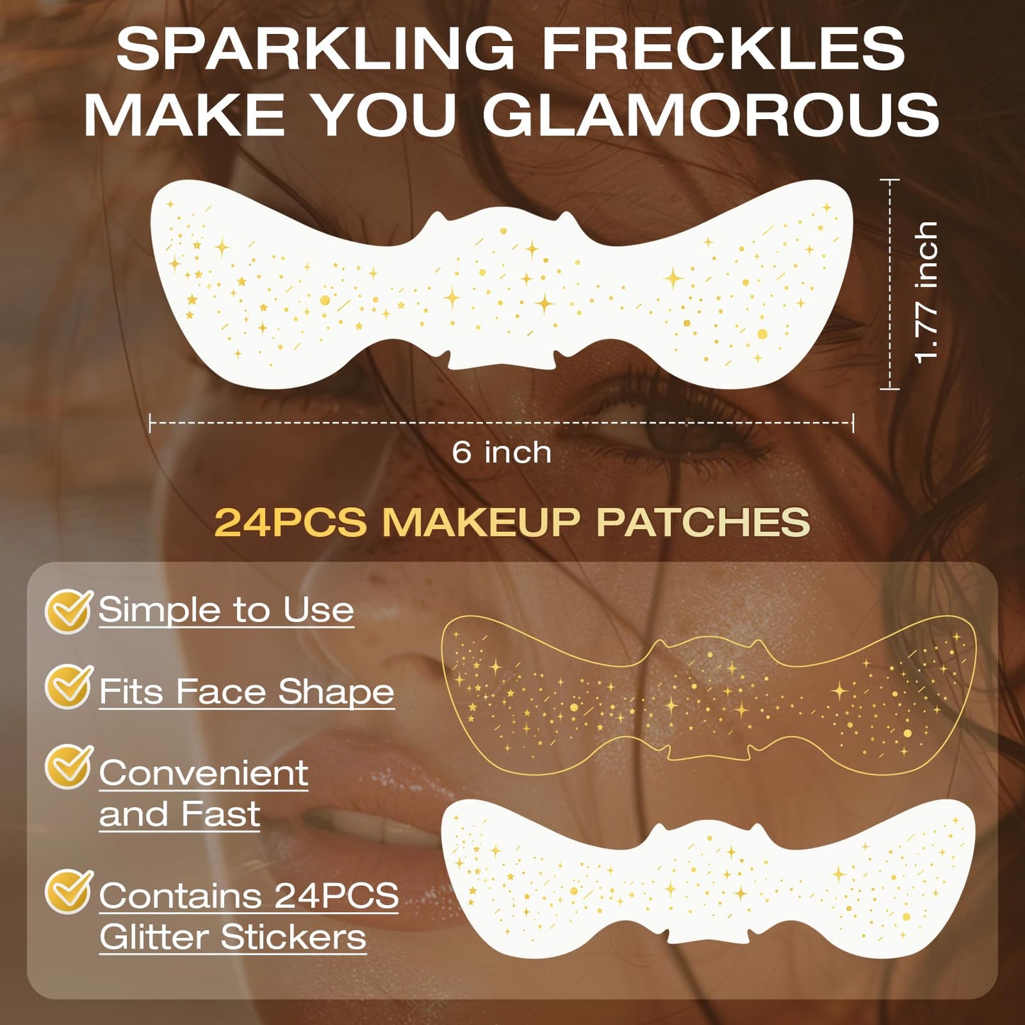 Leterly 24 Pcs Glitter Freckles Face Tattoo,Gold Face Glitter Makeup Patches Cute Sparkle Freckles Patches Waterproof Makeup Speckles for Face Beauty & Personal Care Leterly