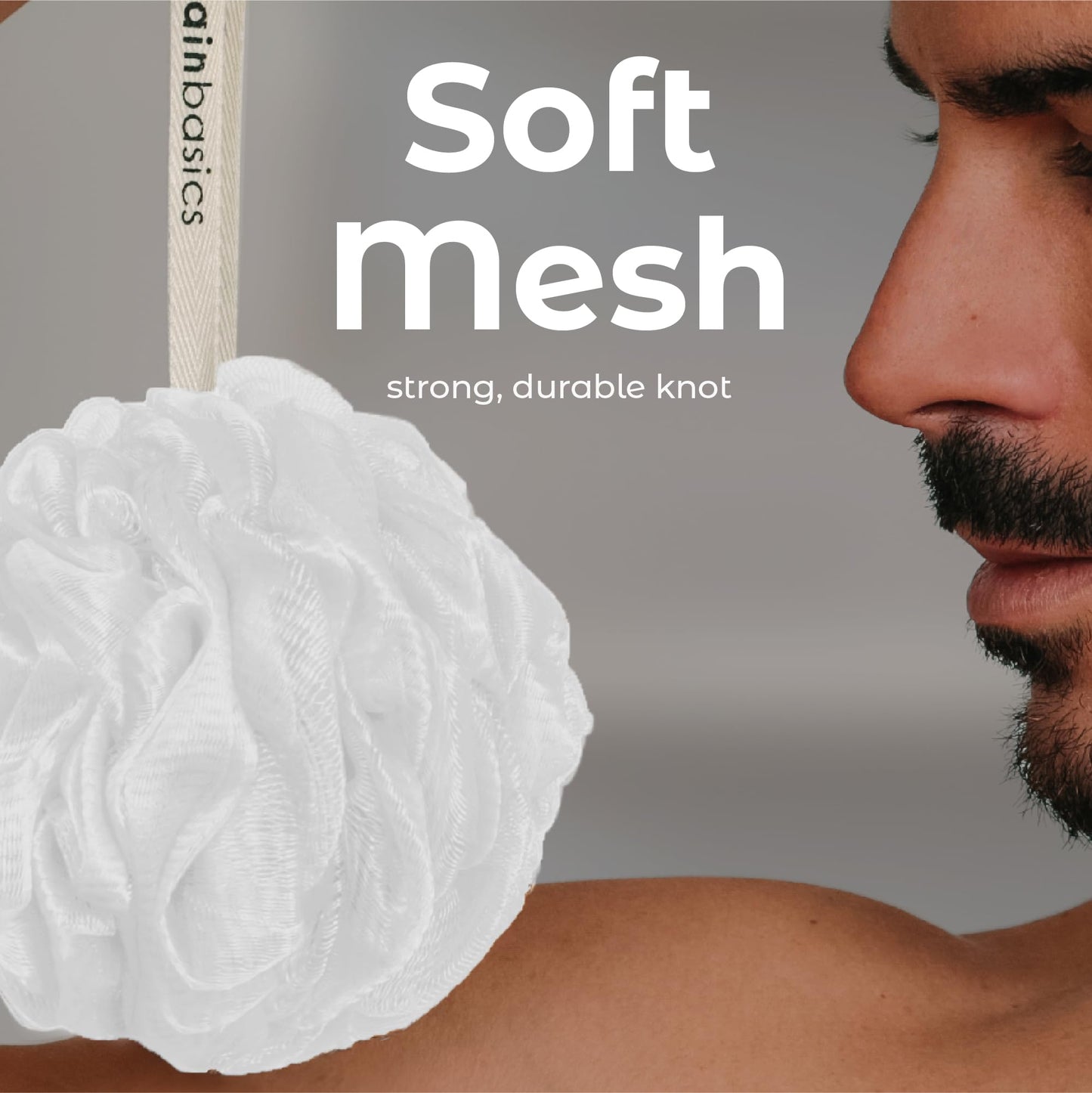 MainBasics Bath Shower Loofah Sponge Pouf Body Scrubber Exfoliator Body Wash Sponge (Set of 3, Snow White) Beauty & Personal Care MainBasics