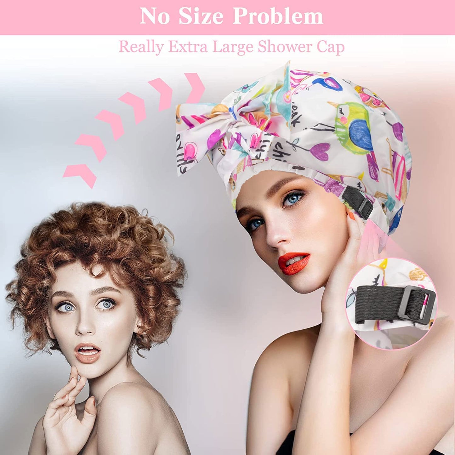 2 PCS Shower Caps, Reusable & Extra Large & Adjustable & Double Layer Waterproof Bow Knot Hair Reusable Cap for Women, Waterproof Outer & EVA Lining Beauty and Personal Care WINSTECK