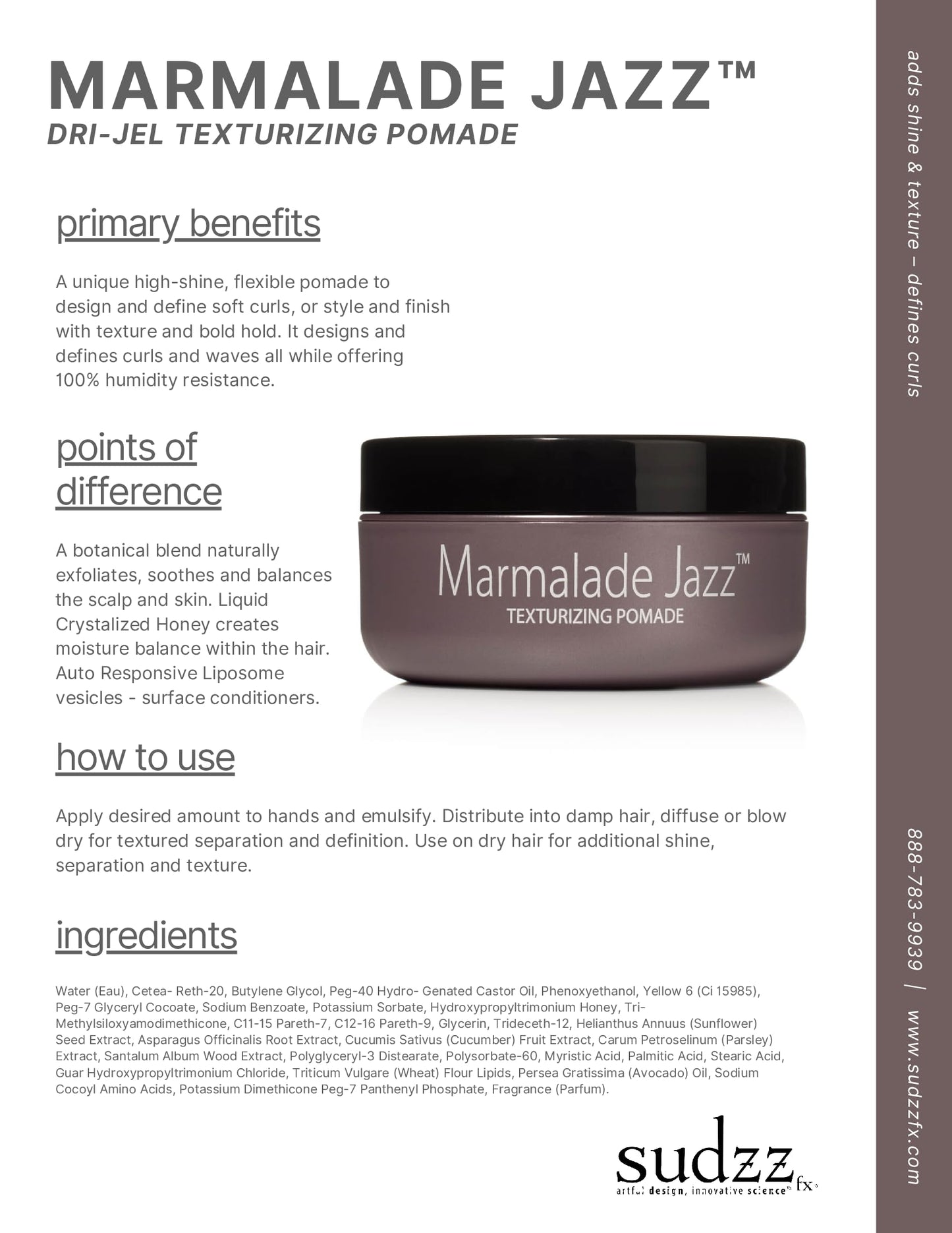 SUDZZFX Marmalade Jazz - Dry Texturizing Pomade - Shine, Texture, Curl - Styling for Men & Women - Dry Treatment & Daily Moisturizer Beauty & Personal Care SUDZZFX
