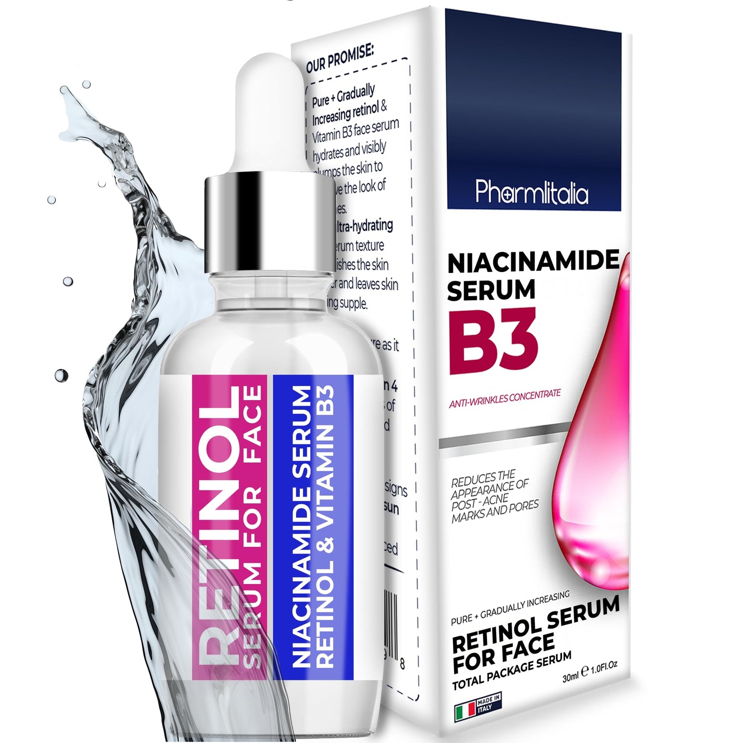 Resurfacing Retinol Serum for Face with Vitamin B3 - Retinol Total Package Serum for Anti Aging, Wrinkles, Fine Lines, Acne Scar and Sun Spots for a Beauty & Personal Care Pharmlitalia