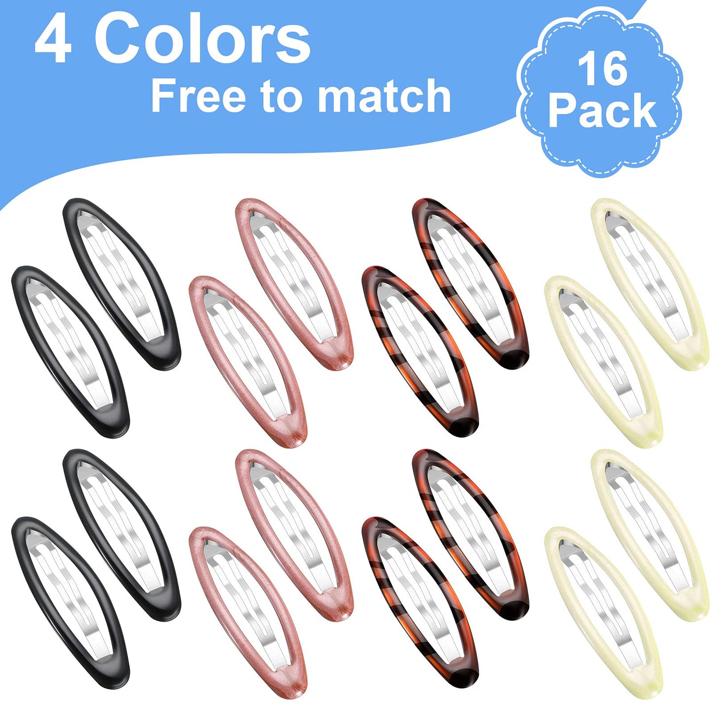 16 Pieces 2.8 Inch Big Oval Water Drop Shape Women Hair Clips Metal Stoving Varnish No Slip Hair Barrettes for Girls Women Accessories(Adorable Color) Beauty & Personal Care WILLBOND