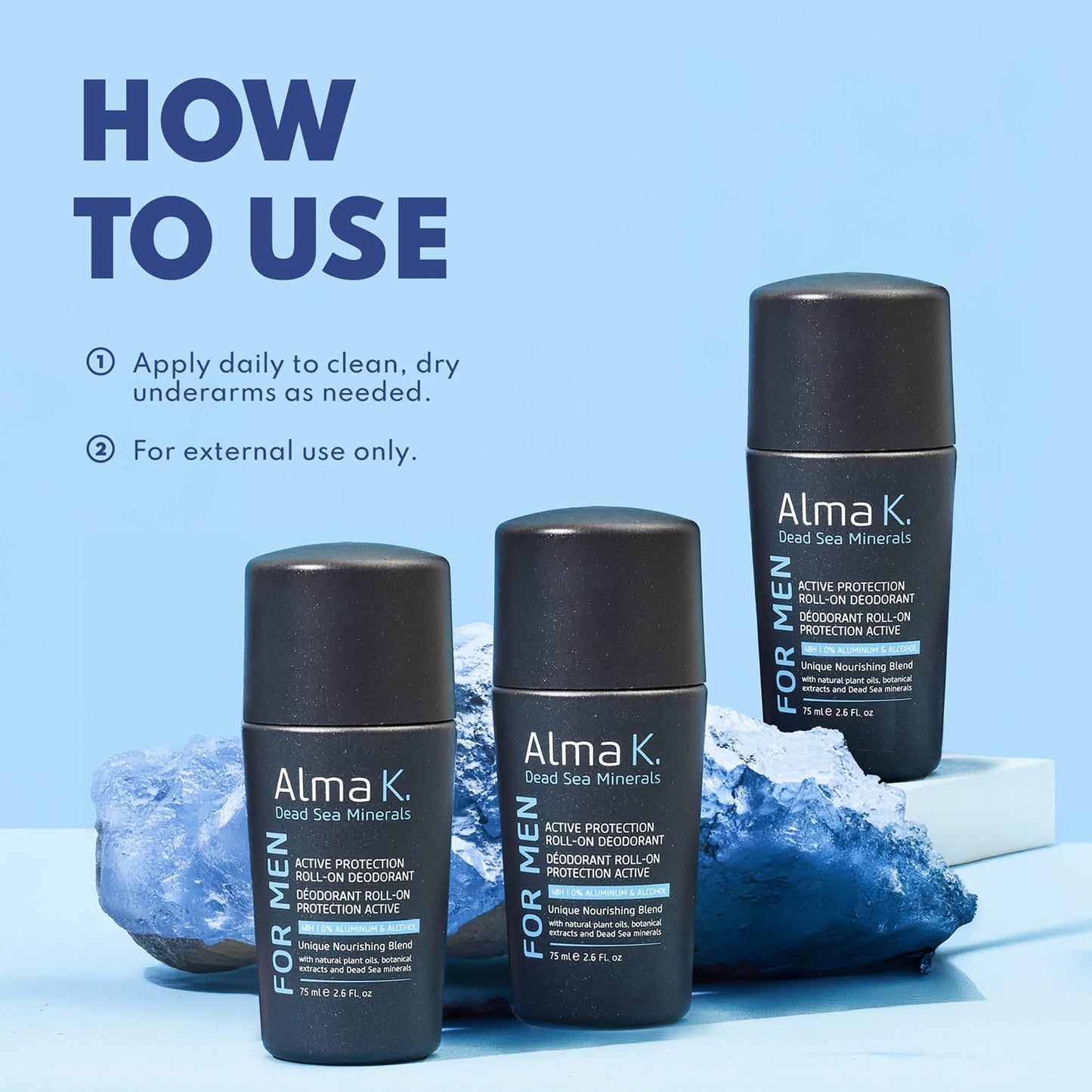 Alma K Active Protection Roll On Deodorant - Men's Deodorant - Aluminum Free Deodorant for Men - Alcohol-Free Deodorant for Sensitive Skin - 2.6 oz Beauty and Personal Care ALMA K