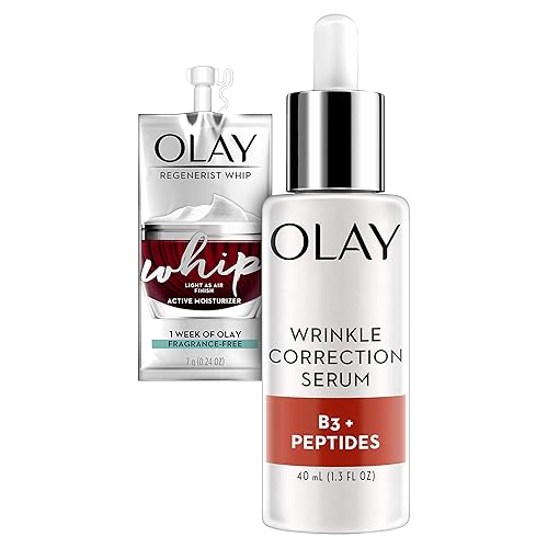 Olay Collagen Peptides Wrinkle Correction Serum, 1.3 Fl Oz + Whip Face Moisturizer Travel/Trial Size Bundle Beauty & Personal Care Olay