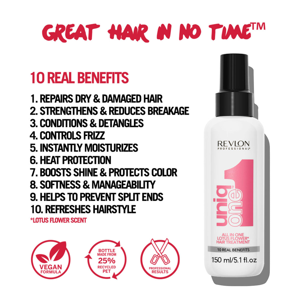 REVLON PROFESSIONAL UniqOne 10-in-1 Hair Treatment, Lotus Flower, 5.1 Fl Oz