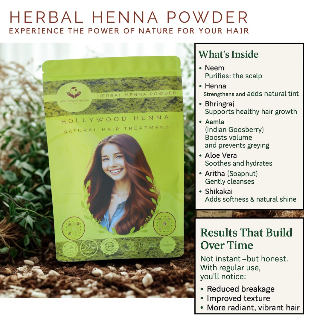 Hollywood Henna Hair Powder (Herbal Henna Powder - 227g) Hair Treatment 100% Organic Henna Powder for Hair Coloring & Conditioning Chemical Cruelty Beauty & Personal Care Hollywood Henna