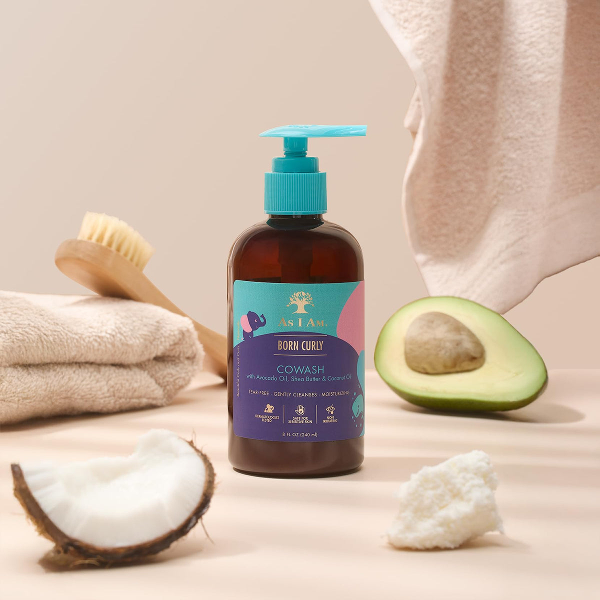 As I Am Born Curly Co-Wash for Baby & Kids 8 oz - Cleansing Conditioner with Avocado Oil, Shea Butter & Coconut Oil - Moisturizes & Detangles Curls -