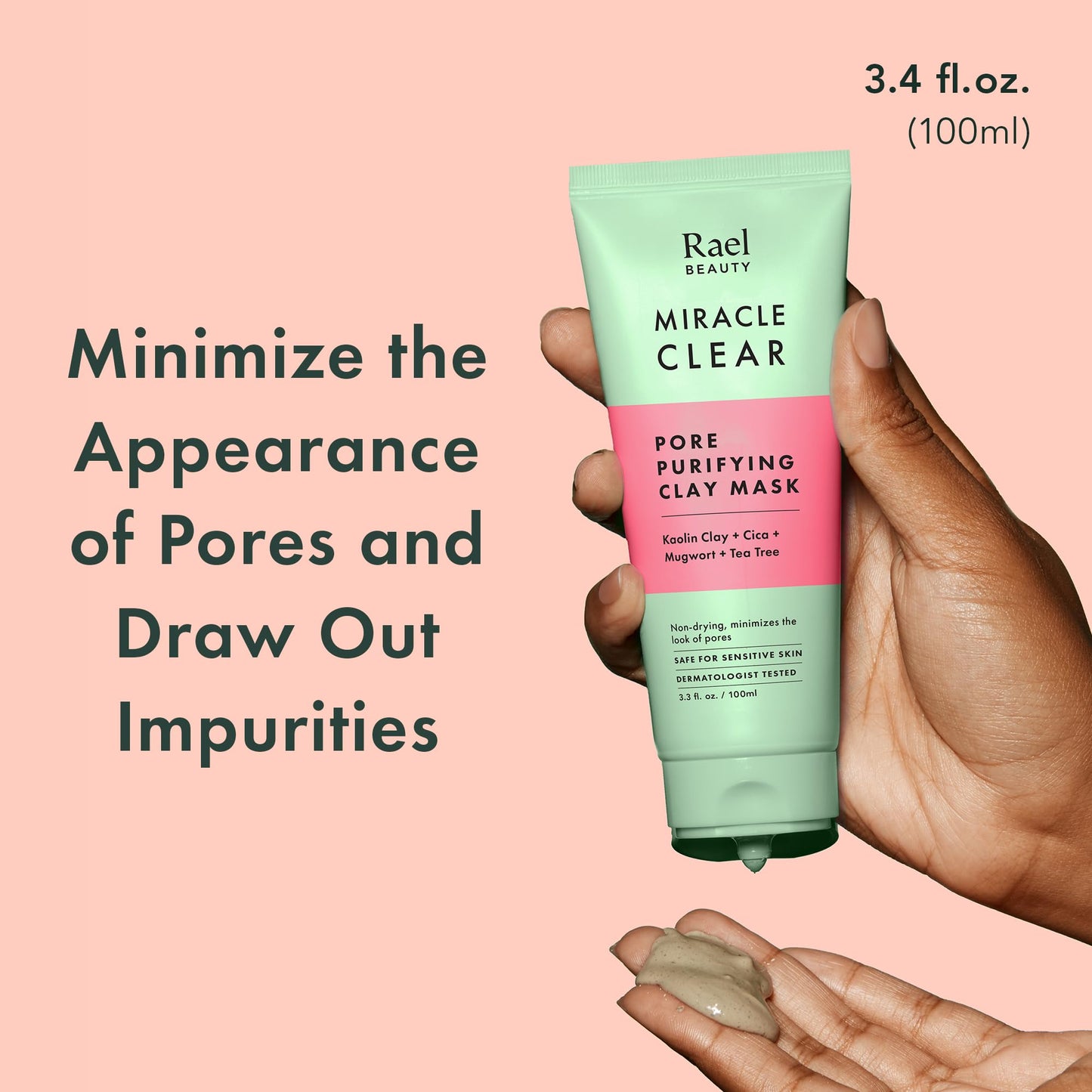Rael Face Mask, Miracle Clear Clay Mask - Deep Pore Cleanser with Tea Tree & Gentle Exfoliation for Blackheads, Korean Skin Care (3.4 fl oz) Beauty & Personal Care Rael