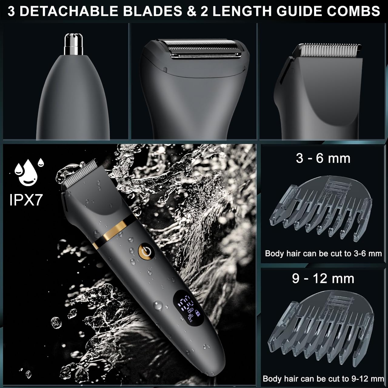 Zivelier Ball Shaver for Men, 3-in-1 Multifunction Body Hair Trimmer & Pubic Shaver with Titanium Blades (No Nicks!), IPX7 Waterproof Electric Razor Beauty and Personal Care Zivelier