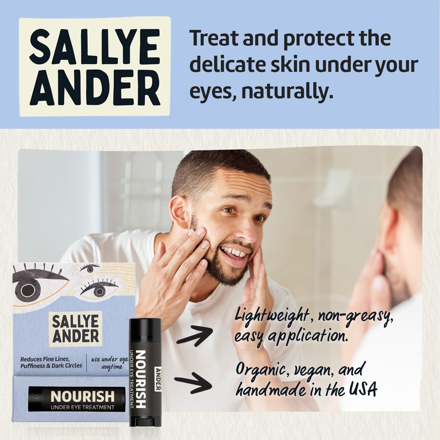 SALLYEANDER Nourish Under Eye Treatment - Soothing Stick for Dark Circles and Puffiness - Hydrating Shea, Cupuacu and Cocoa Butter - Gently Restore Beauty & Personal Care SALLYEANDER