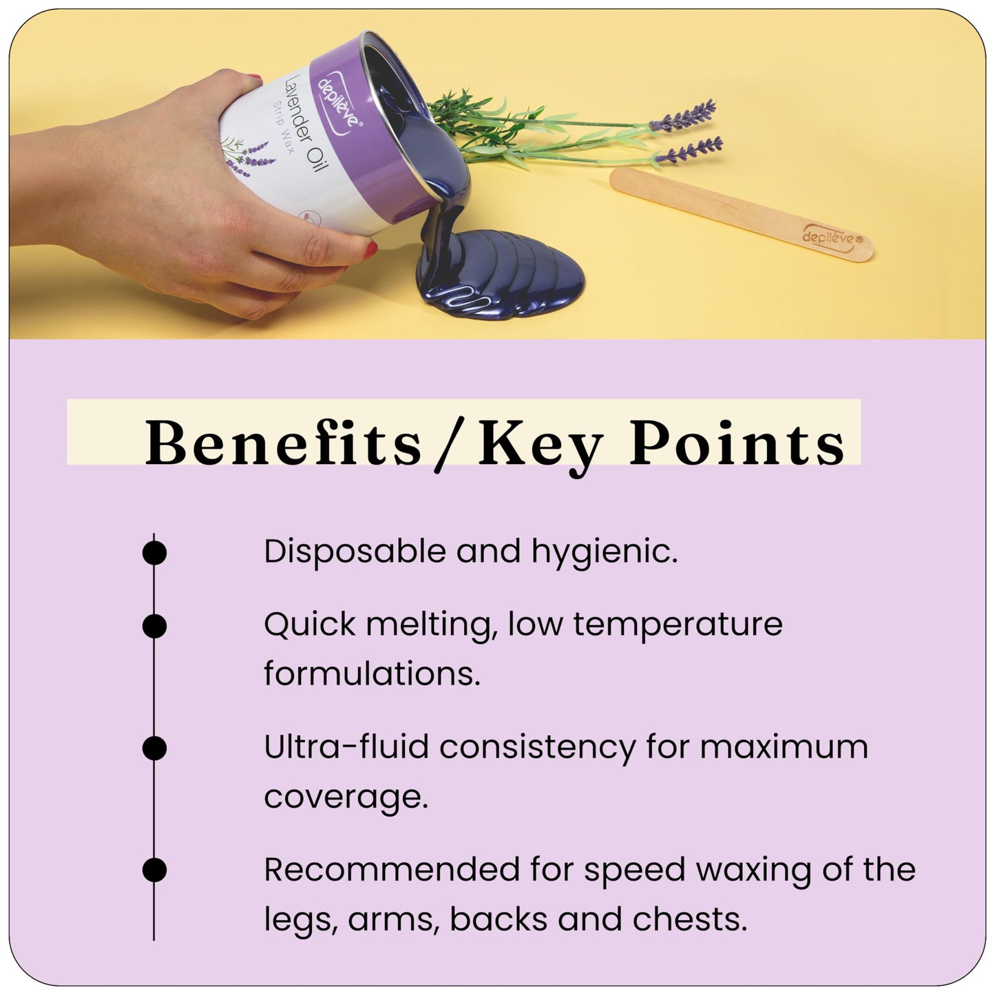 Depileve Strip Wax for Hair Removal - Lavender Rosin Wax for Sensitive Skin - Full-Body - Ideal for Delicate Areas - Moisturizing Strip - for Salon Beauty and Personal Care Depileve