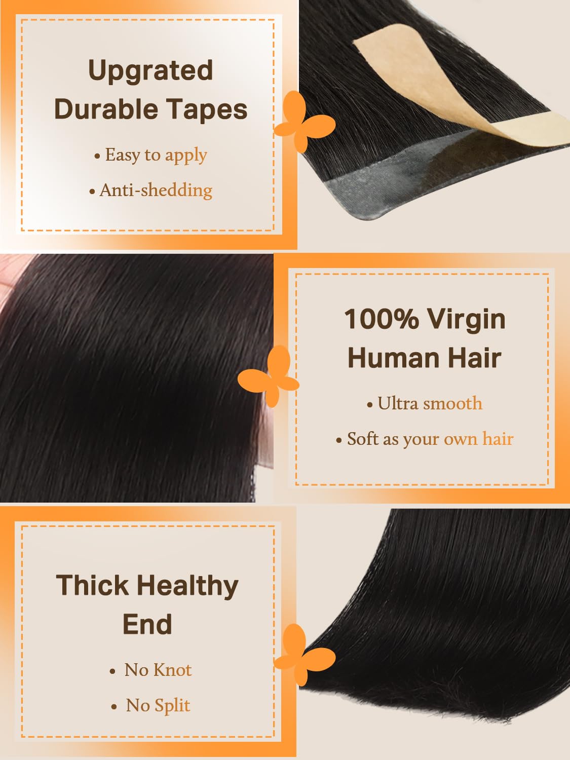 DOORES Tape in Hair Extensions Human Hair, Chocolate Dip Color Melt 16 Inch 50g 20pcs, Human Hair Extensions Natural Hair Extensions Seamless Straight Beauty and Personal Care DOORES