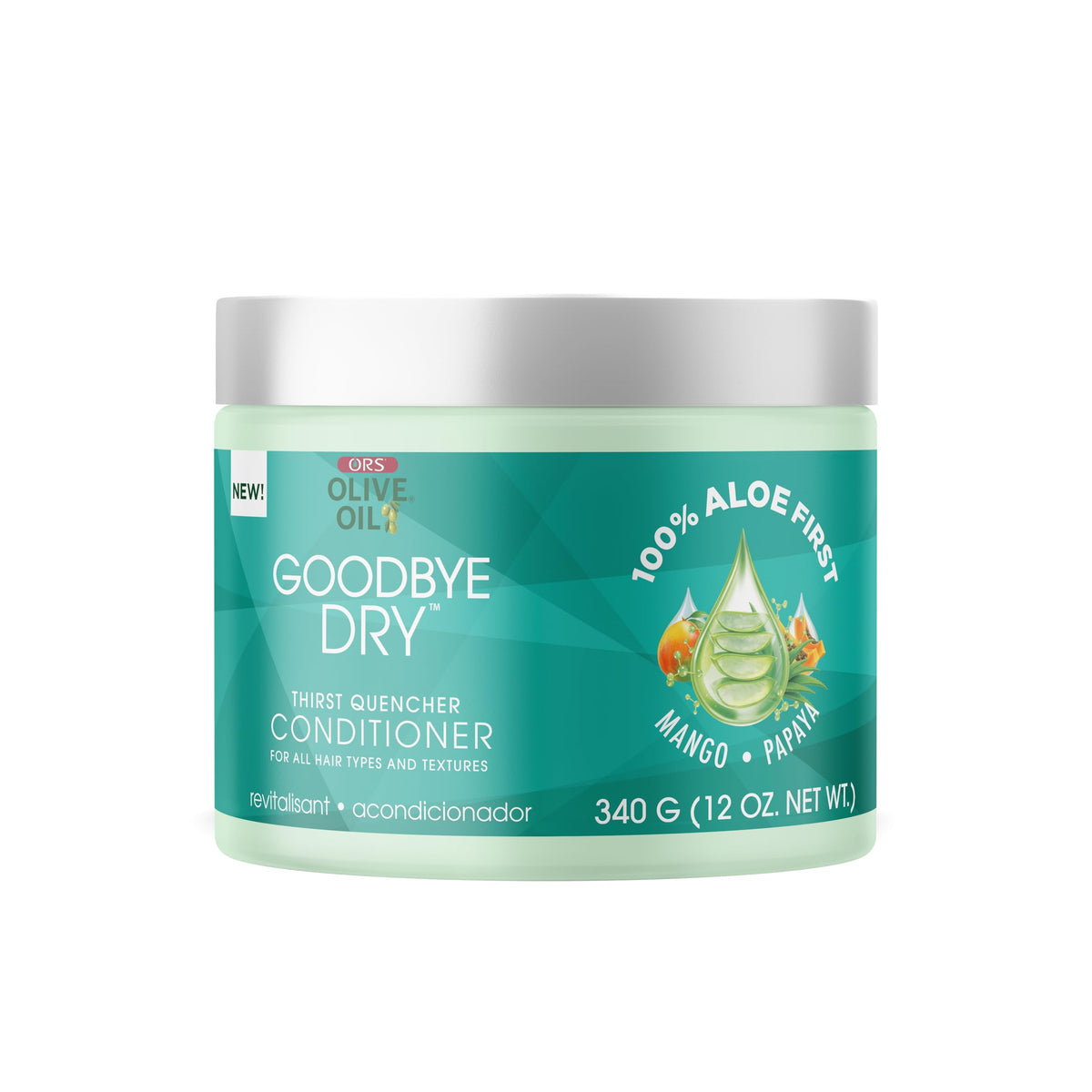 ORS Olive Oil Goodbye Dry Thirst Quencher Conditioner with Aloe, Mango & Papaya, Moisturizes & Softnes for all Hair Types 12 Ounces