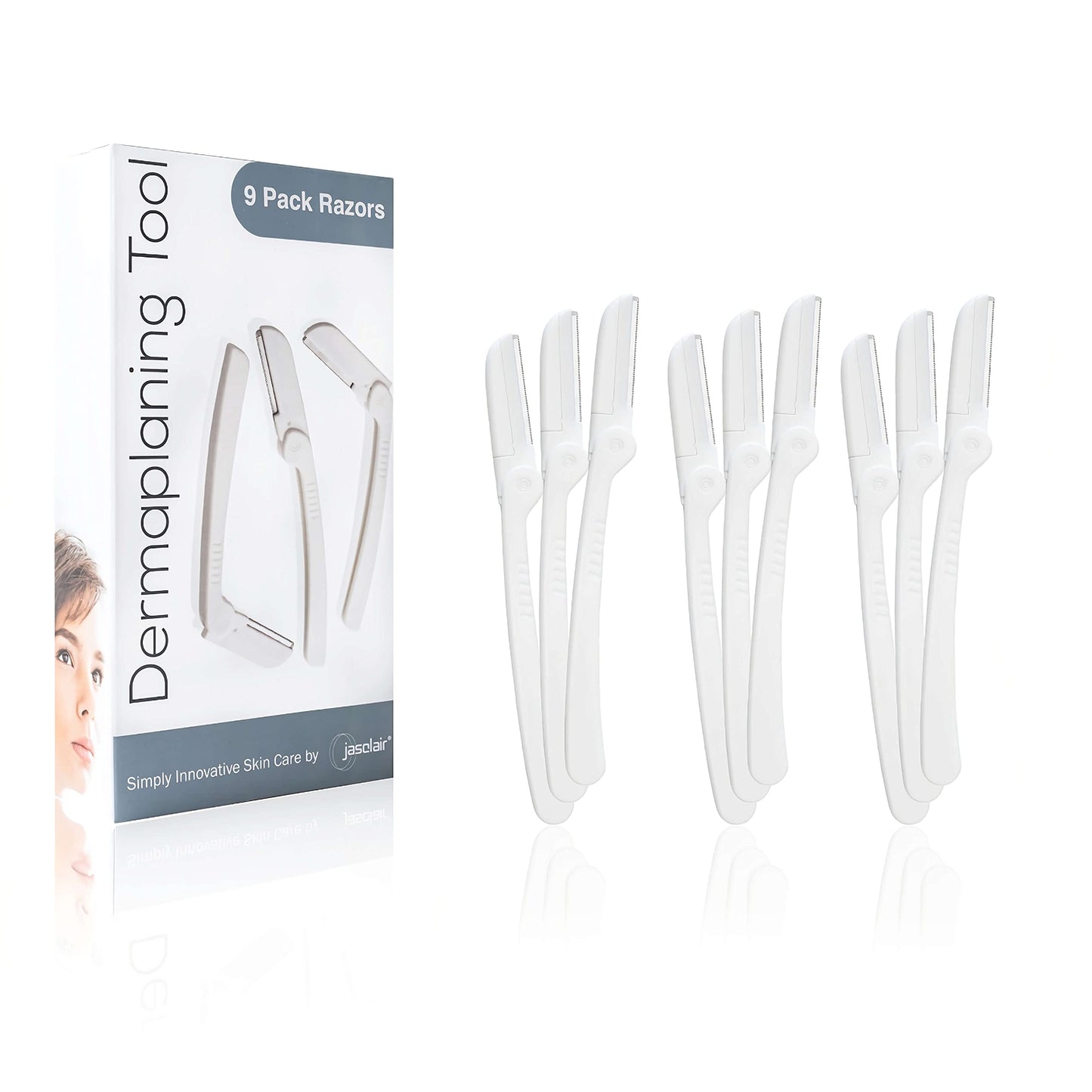 Jasclair Dermaplaning Razor (9 Count) - Face Razors for Women for Peach Fuzz, Eyebrow Shaping & Gentle Exfoliation - At Home Facial Shaver for Smooth Beauty and Personal Care jasclair